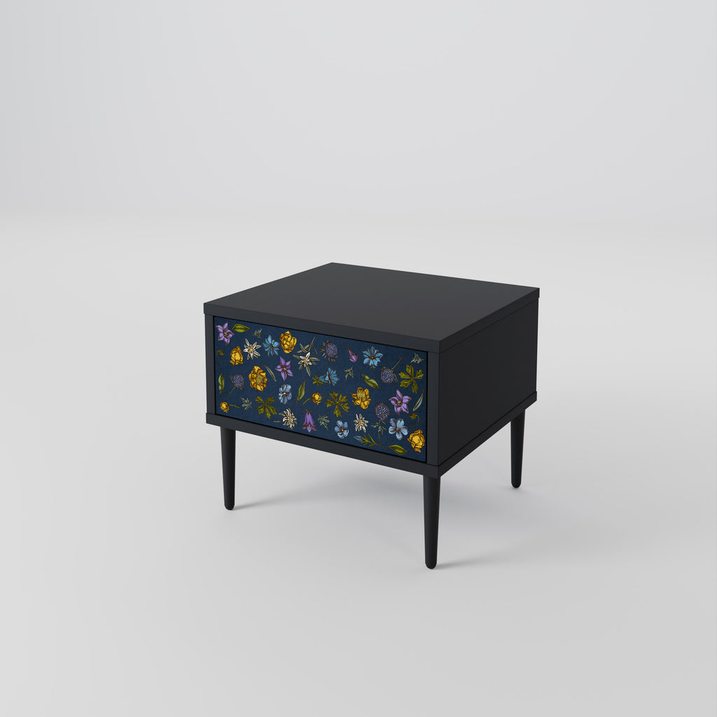 FLOWERS ON NAVY BLUE Nightstand in Black Finish