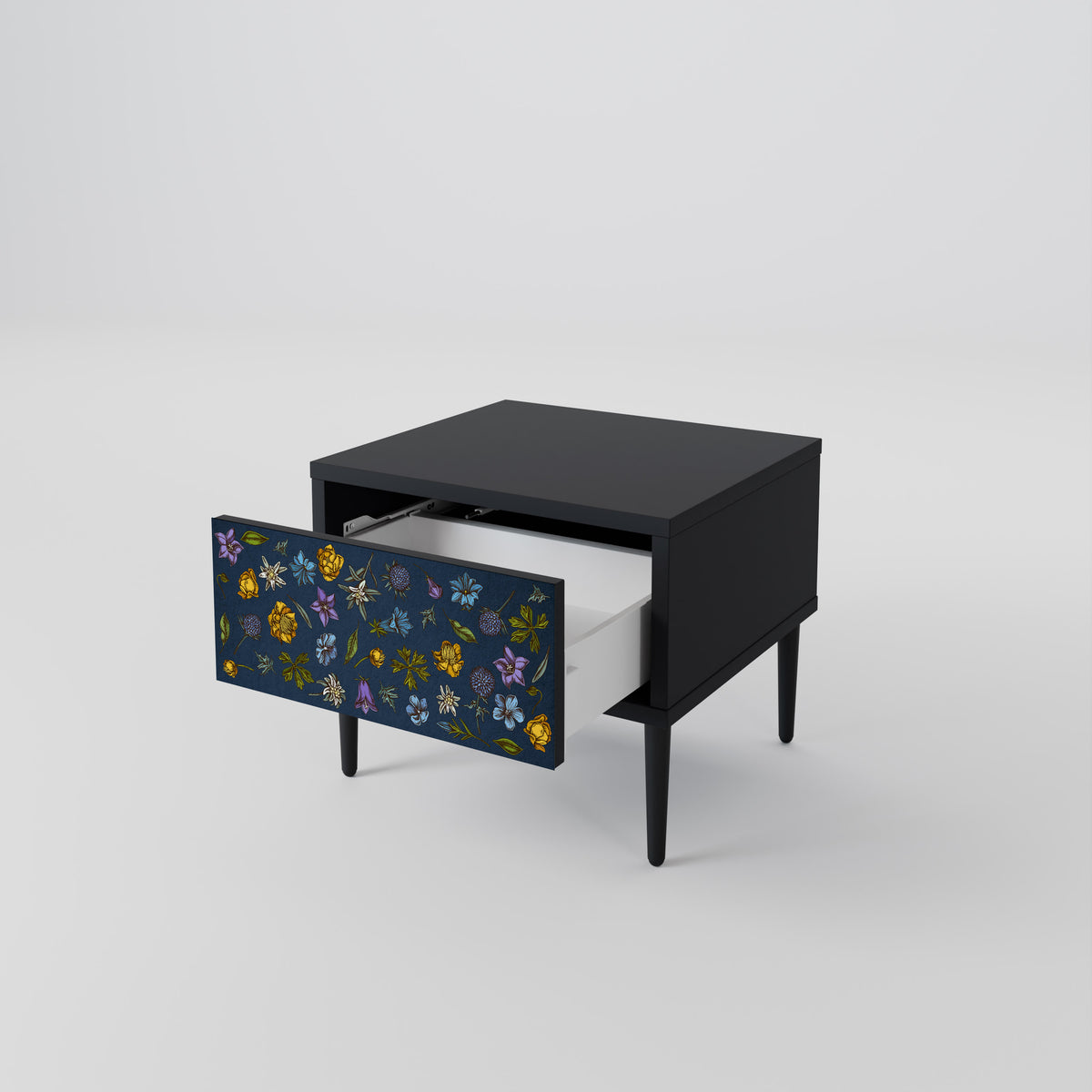 FLOWERS ON NAVY BLUE Mesita de Noche