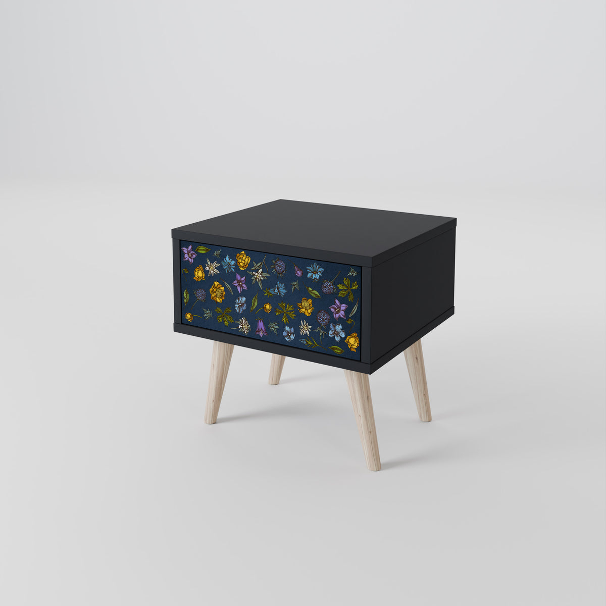 FLOWERS ON NAVY BLUE Mesita de Noche