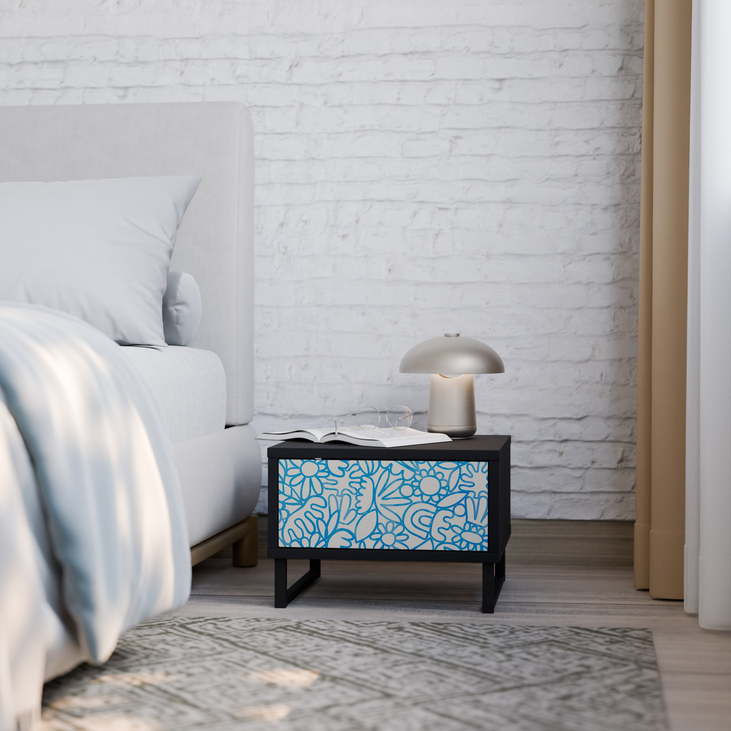 BLOOMY MORNING Nightstand in Black Finish