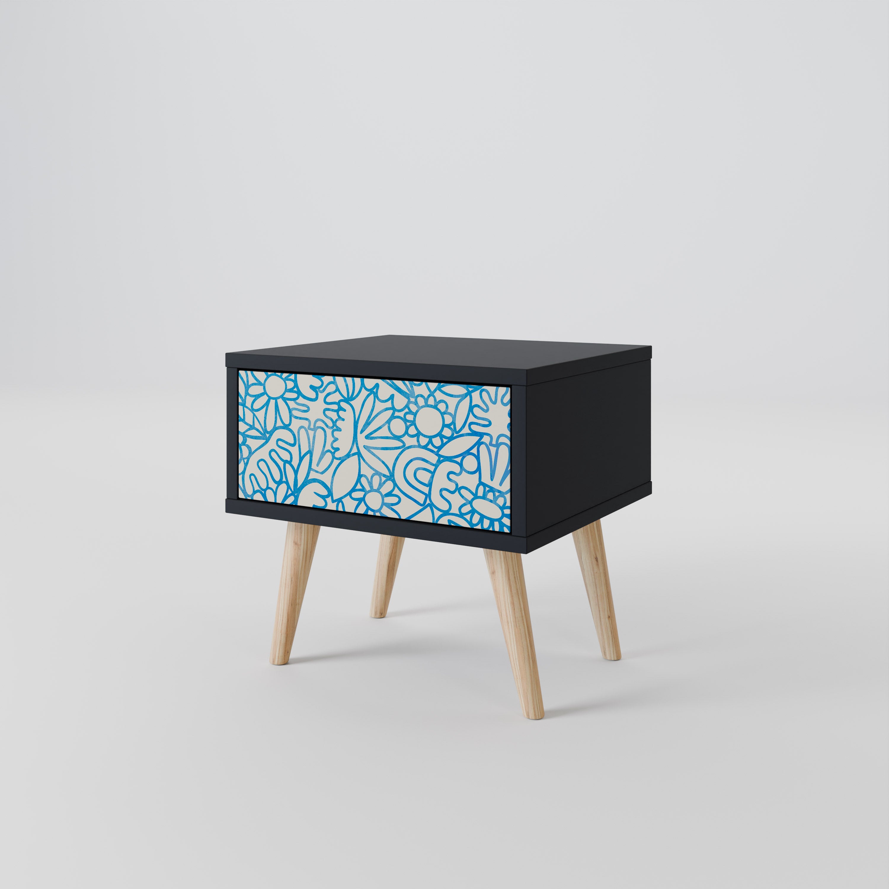 BLOOMY MORNING Nightstand in Black Finish