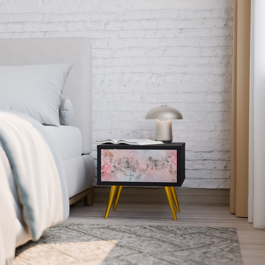 CHERRY BLOSSOM Nightstand in Black Finish