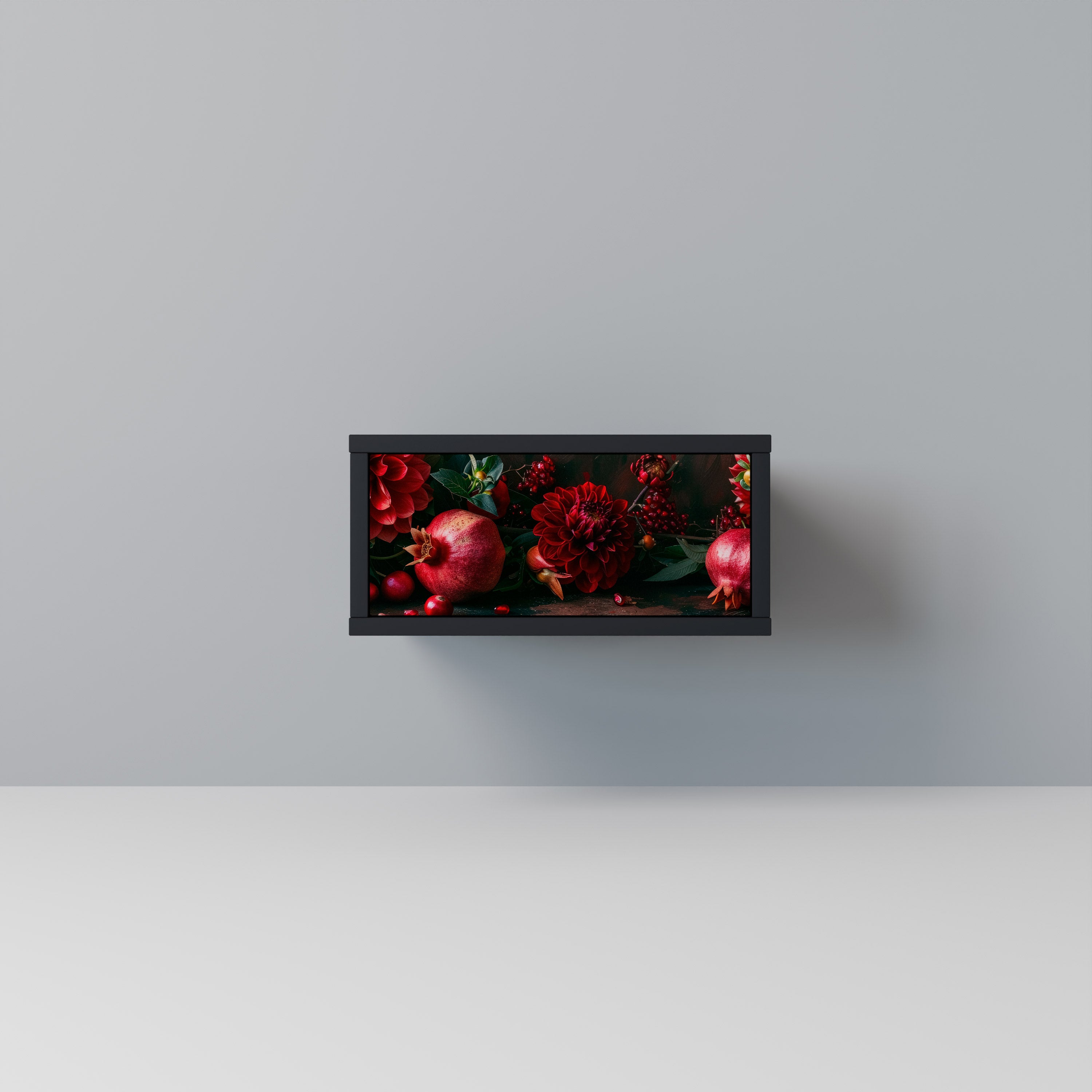 DAHLIAS AND POMEGRANATES Nightstand in Black Finish