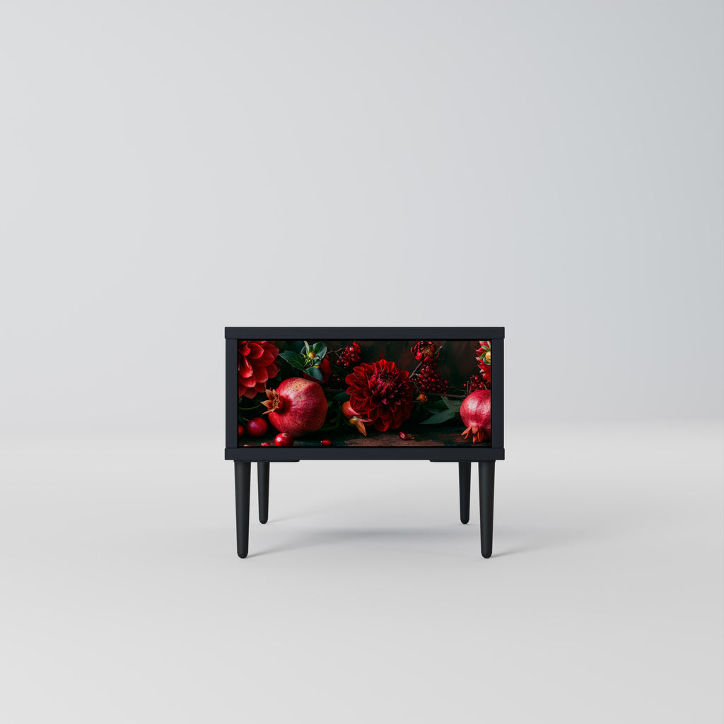 DAHLIAS AND POMEGRANATES Nightstand in Black Finish