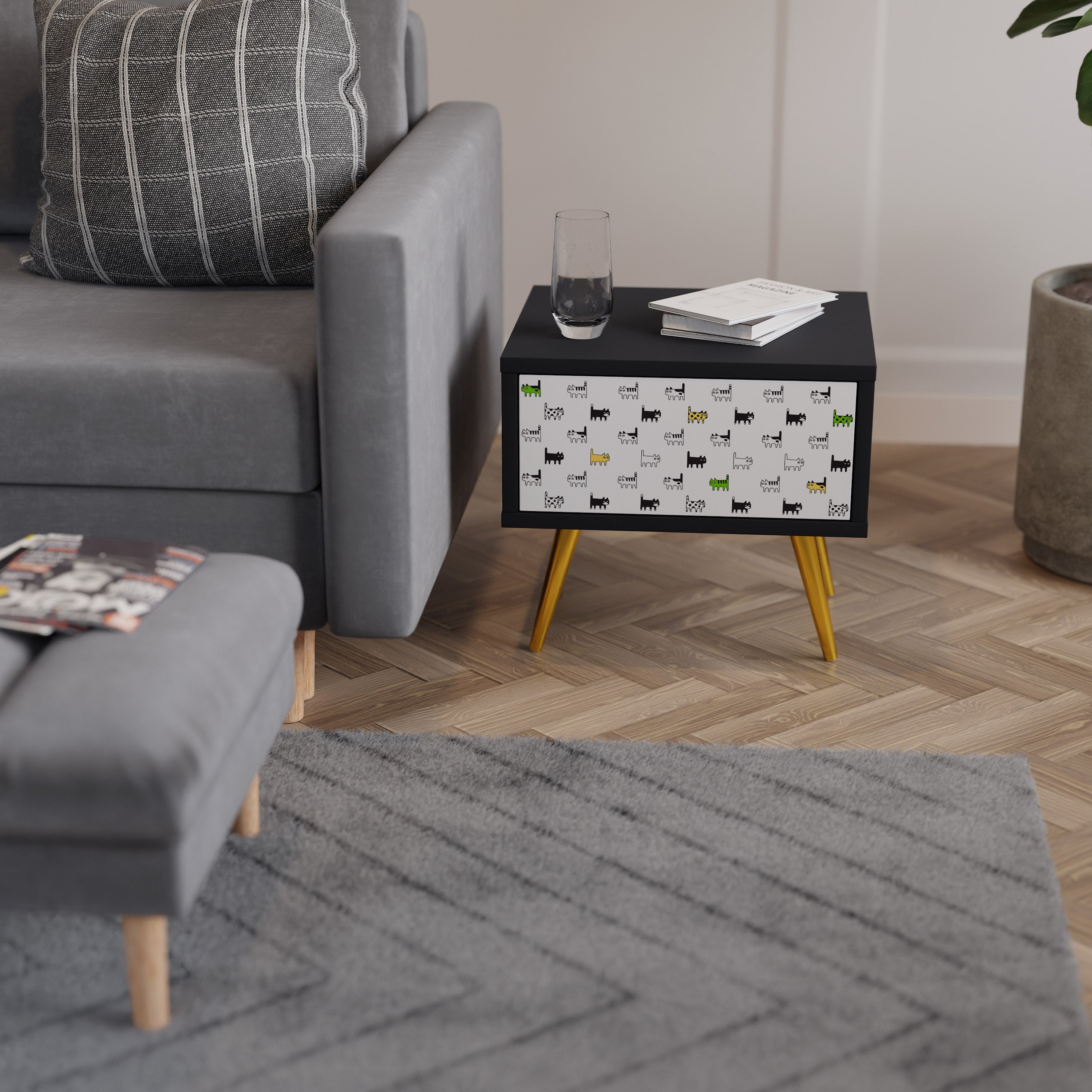 CATS COMPILATION Nightstand in Black Finish
