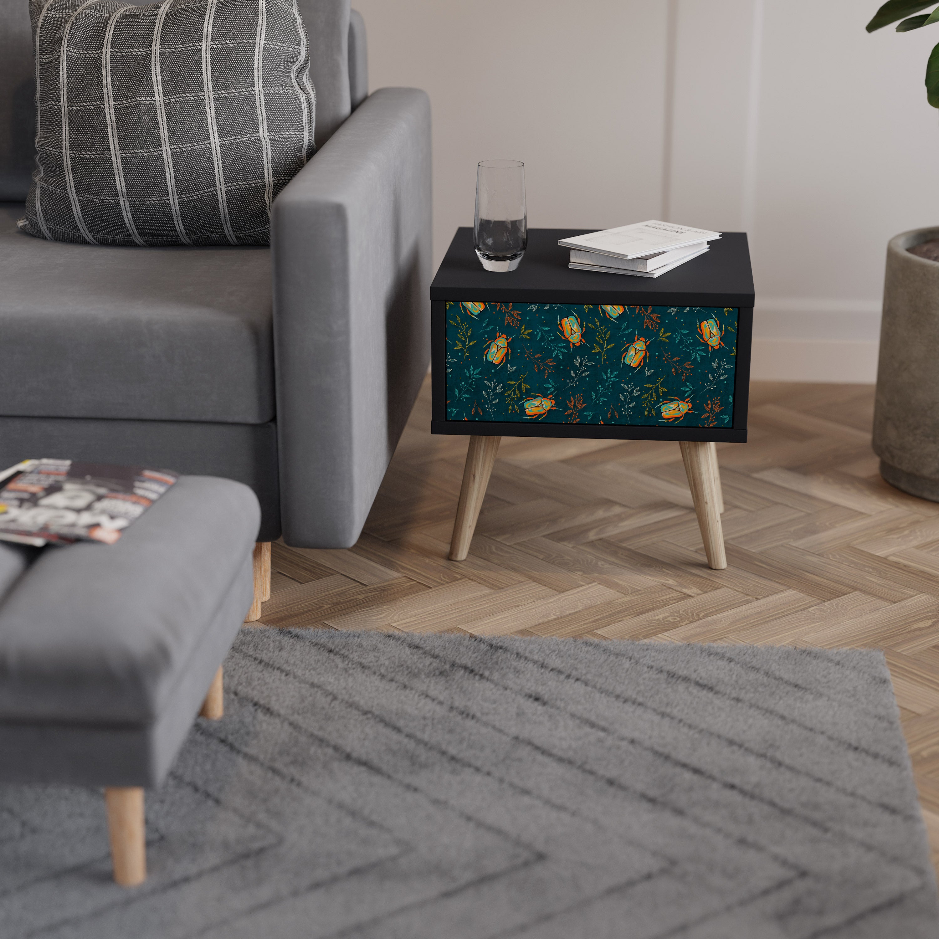 AUTUMN INSECTS Nightstand in Black Finish