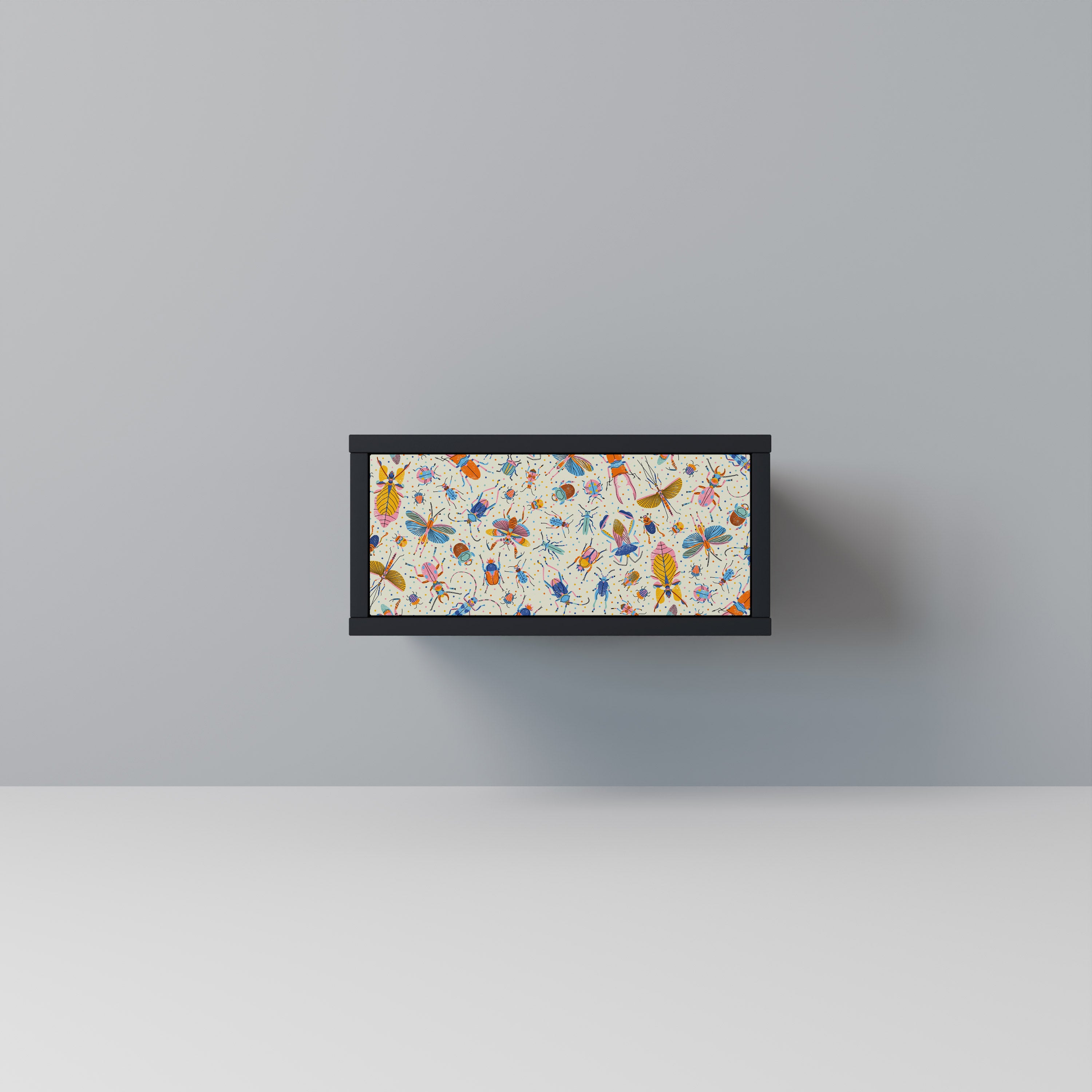 COLORFUL INSECTS Nightstand in Black Finish