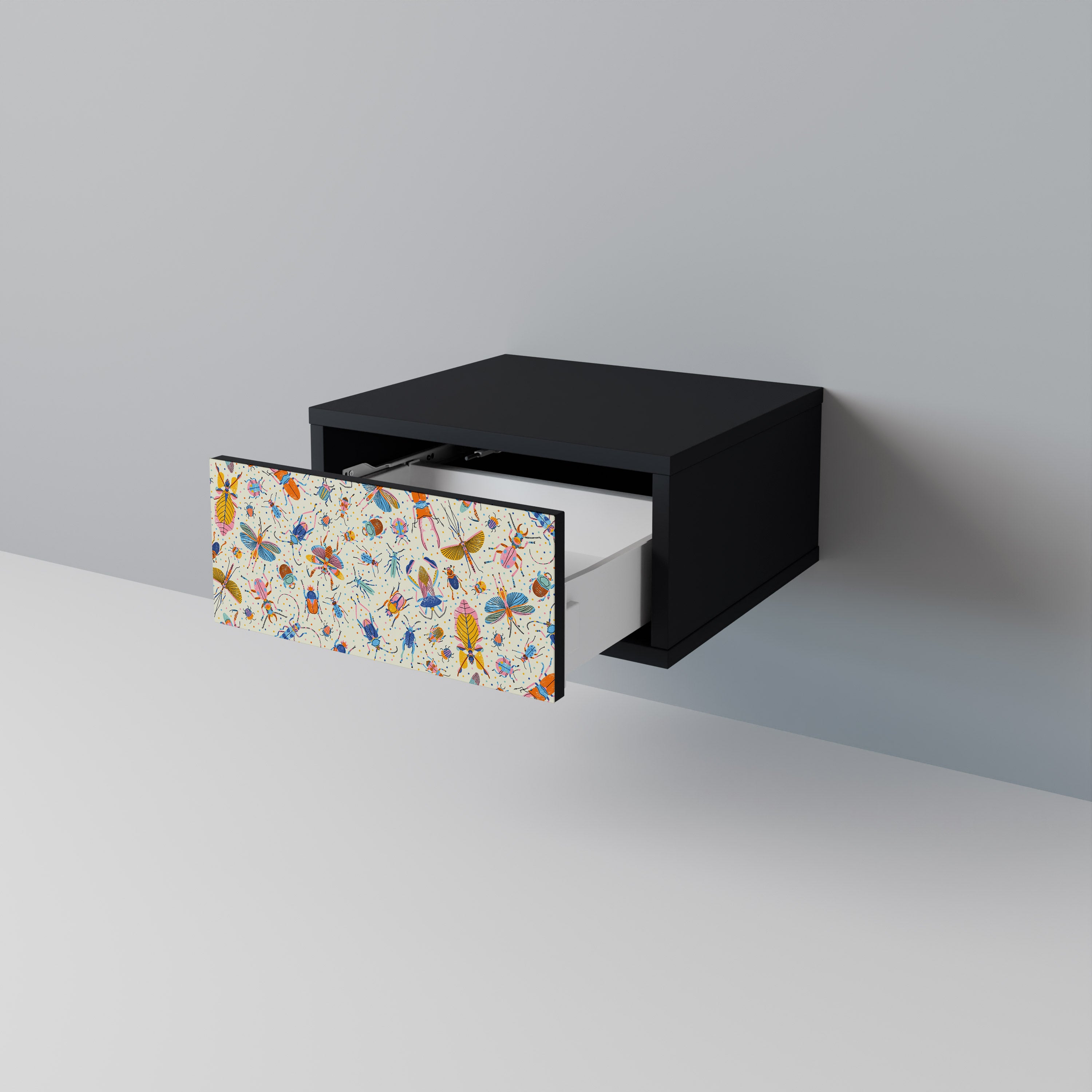 COLORFUL INSECTS Nightstand in Black Finish