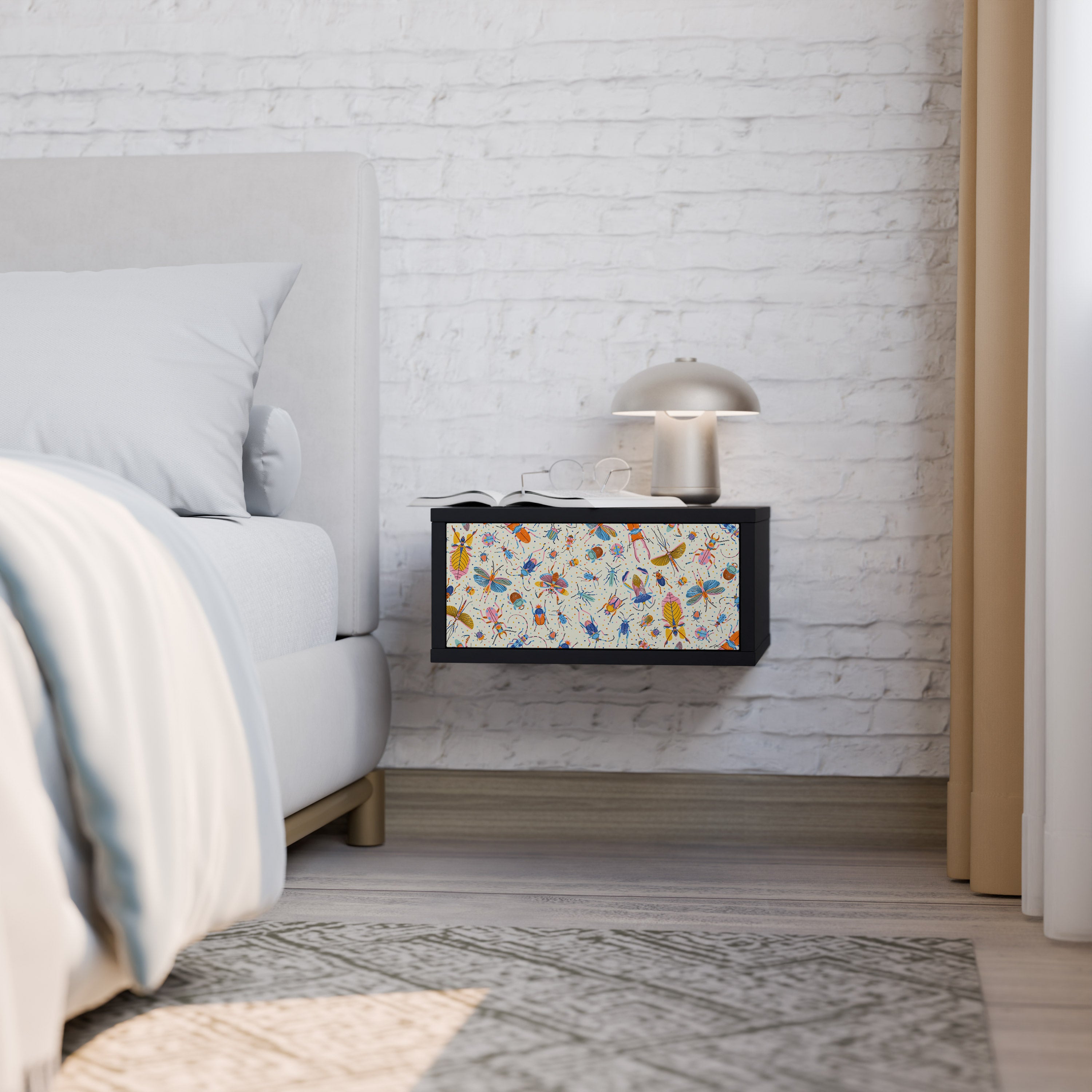 COLORFUL INSECTS Nightstand in Black Finish
