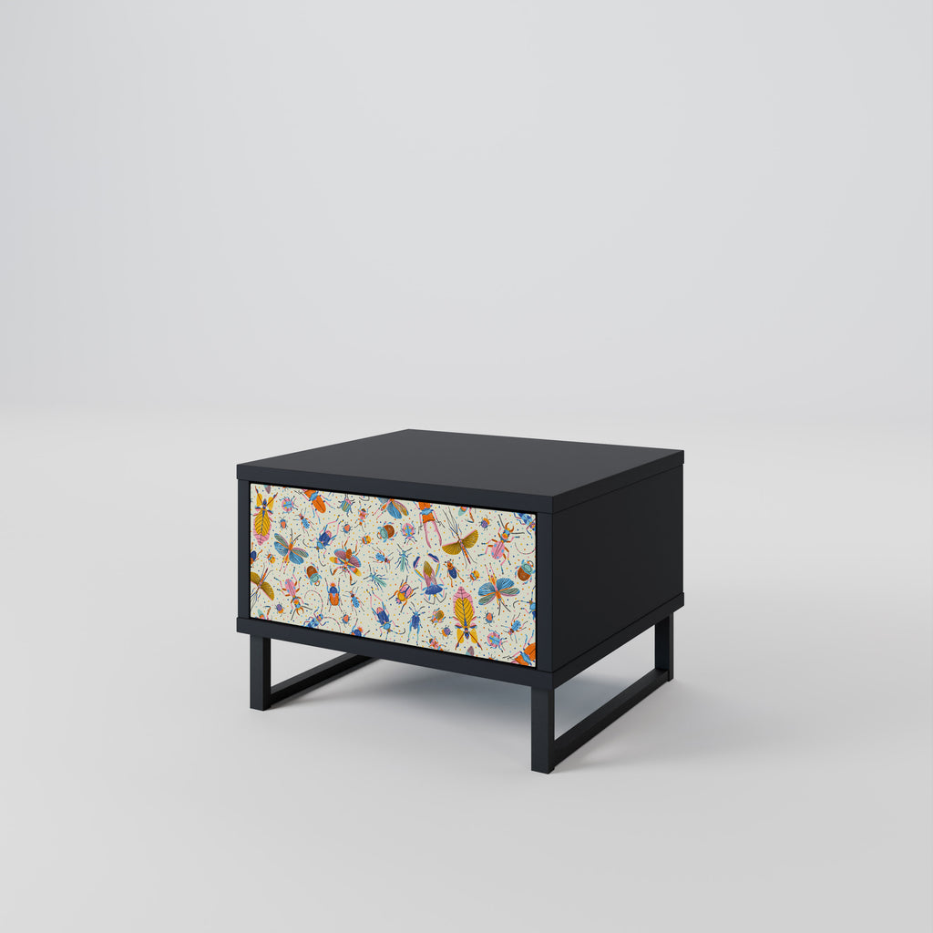 COLORFUL INSECTS Nightstand in Black Finish