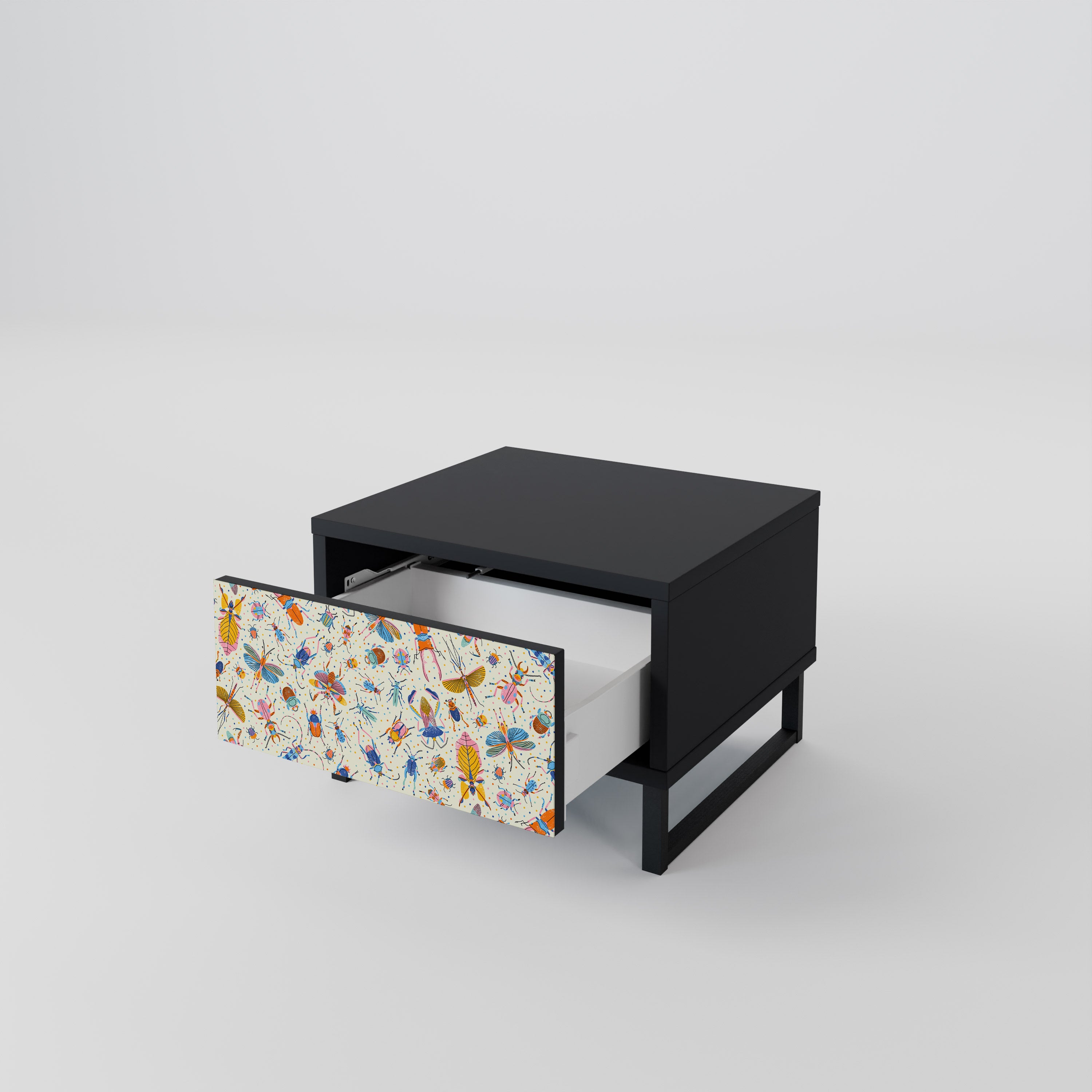 COLORFUL INSECTS Nightstand in Black Finish