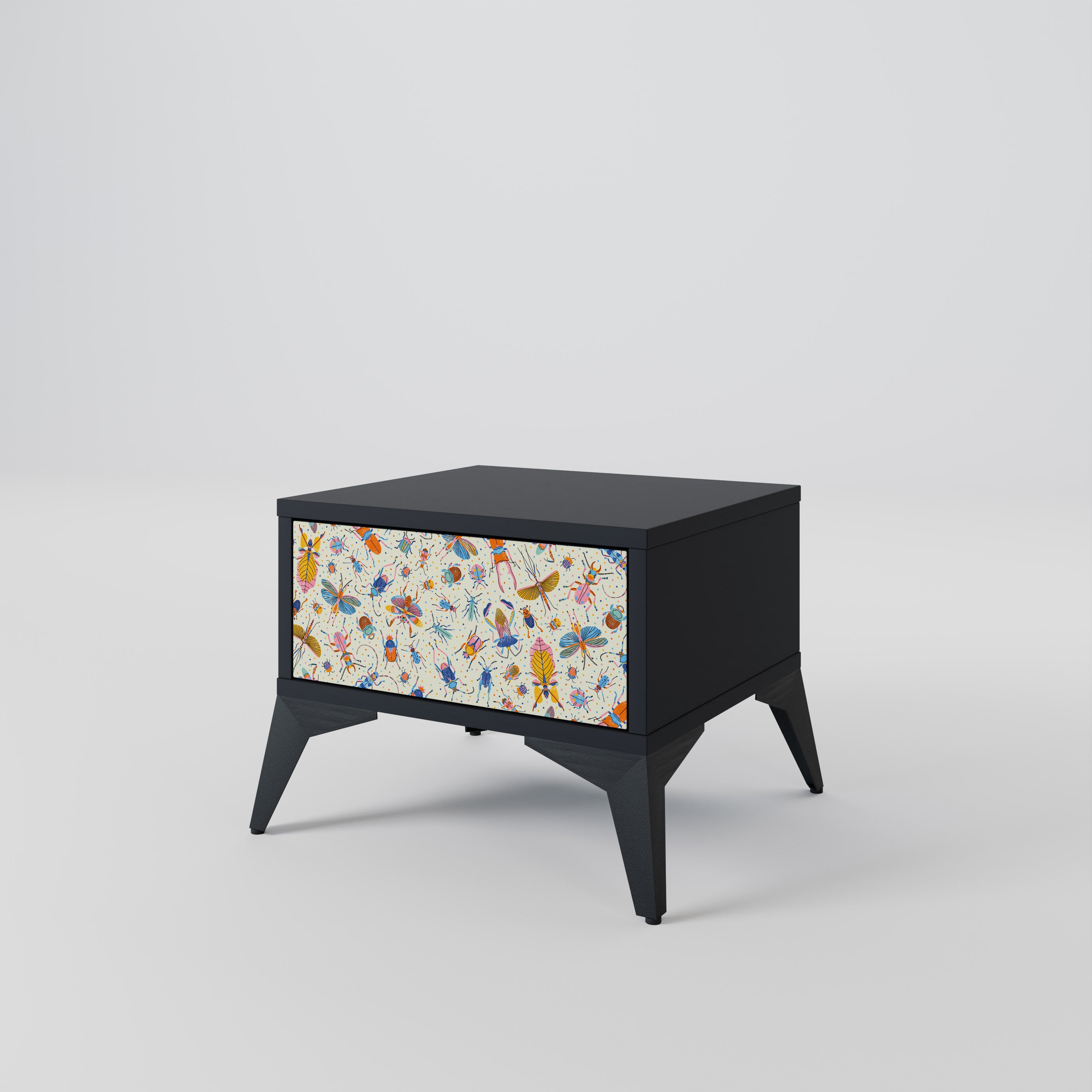 COLORFUL INSECTS Nightstand in Black Finish