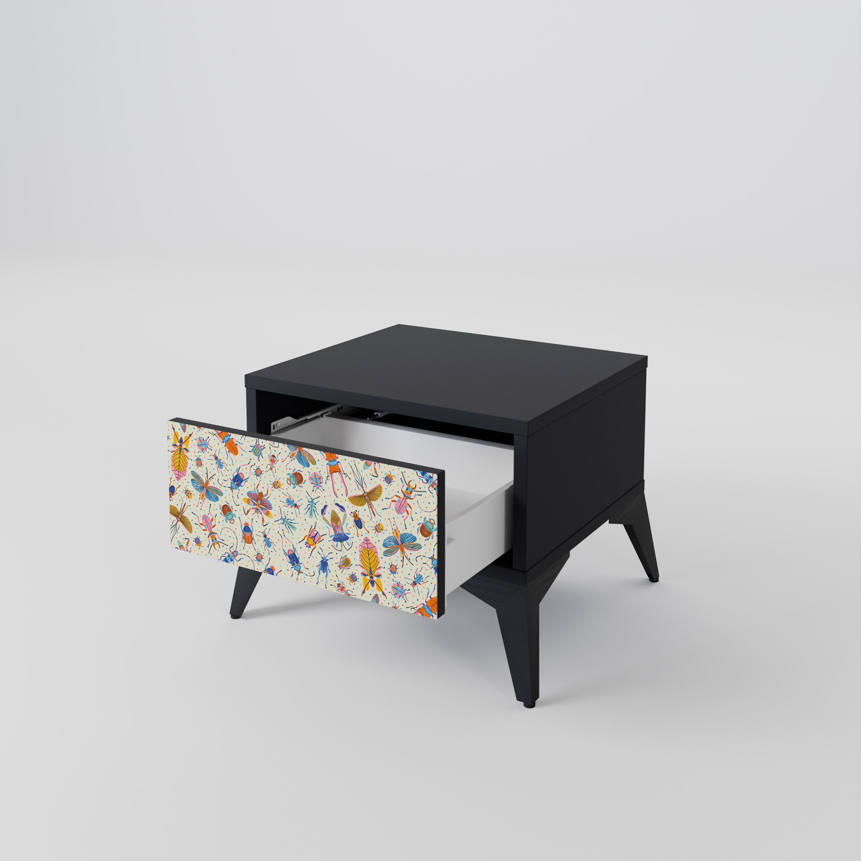 COLORFUL INSECTS Nightstand in Black Finish
