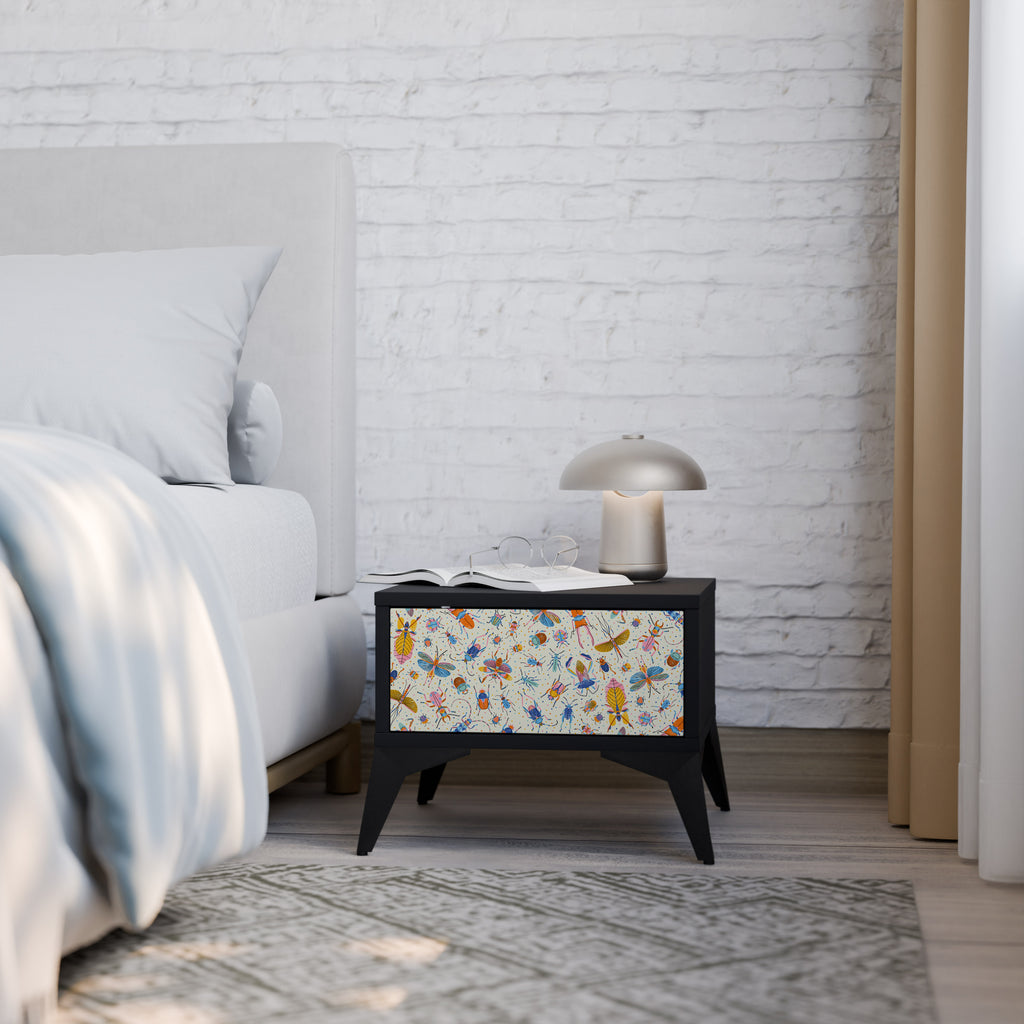 COLORFUL INSECTS Nightstand in Black Finish