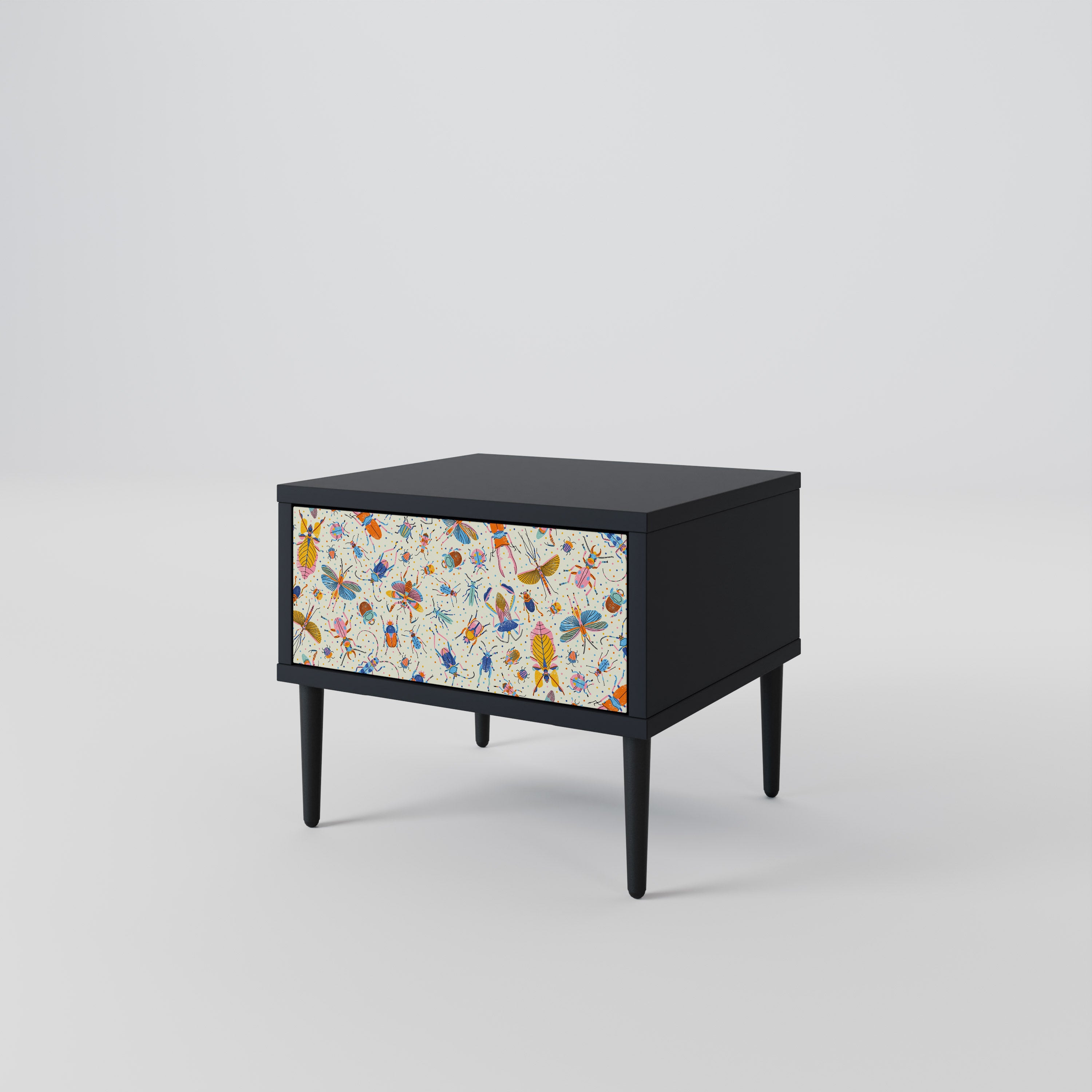 COLORFUL INSECTS Nightstand in Black Finish
