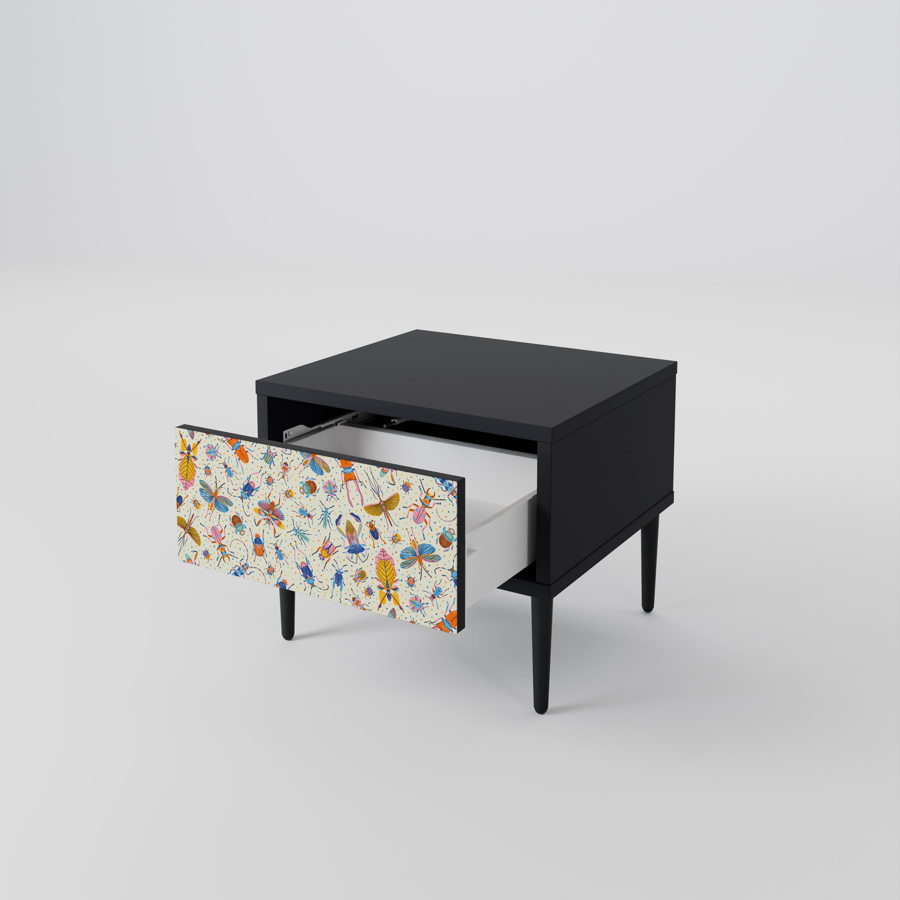 COLORFUL INSECTS Nightstand in Black Finish