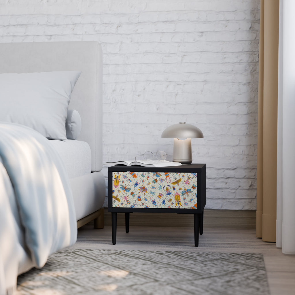 COLORFUL INSECTS Nightstand in Black Finish