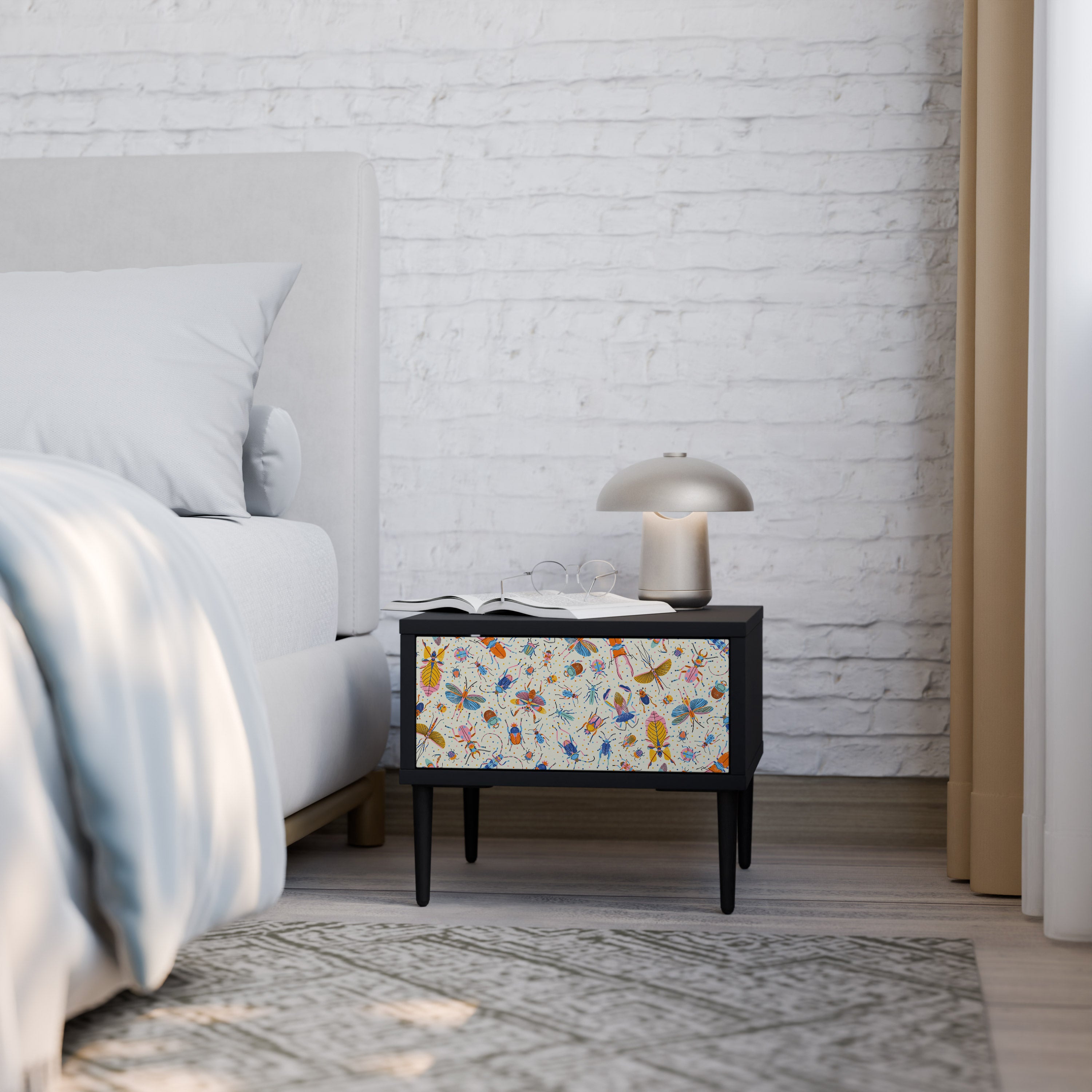 COLORFUL INSECTS Nightstand in Black Finish