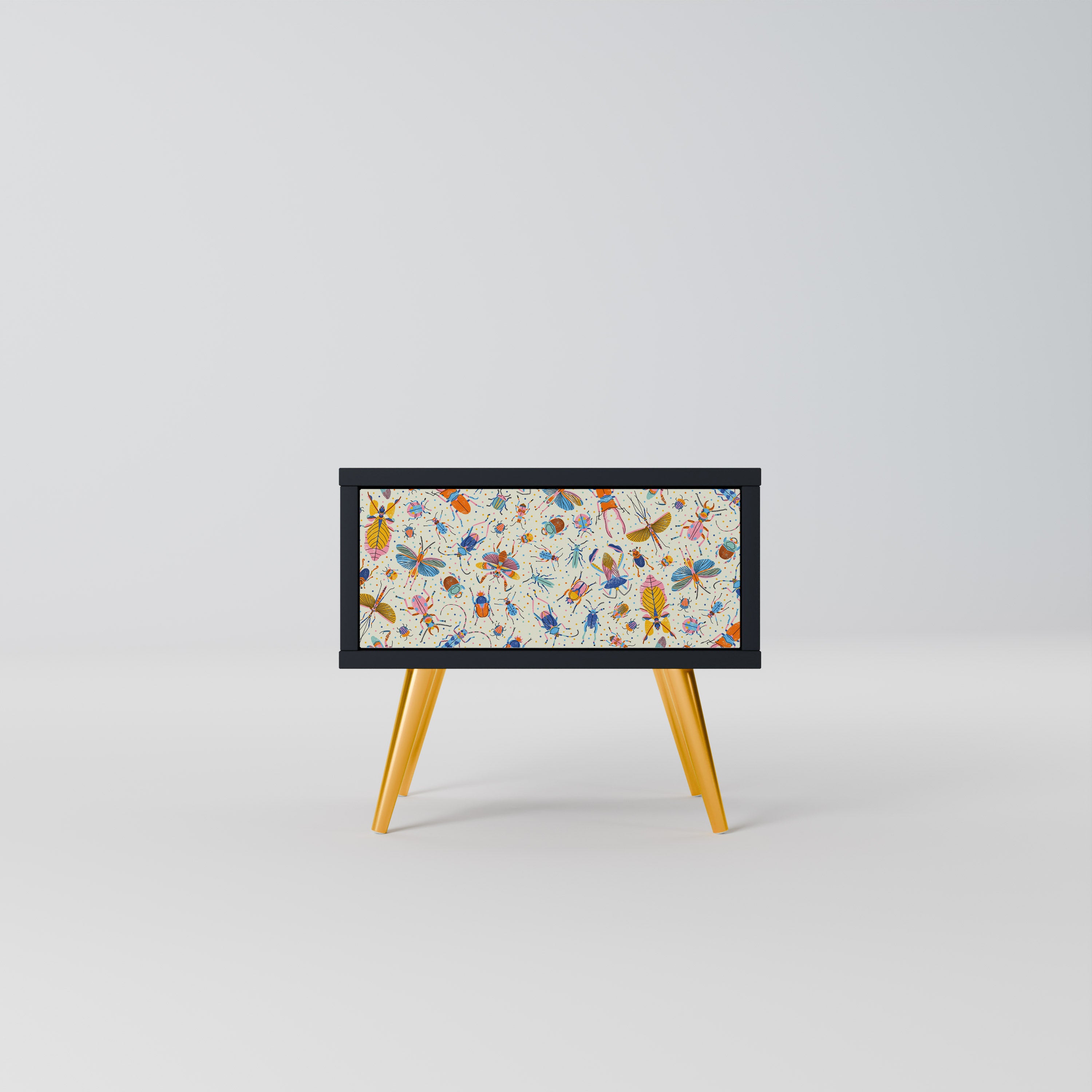 COLORFUL INSECTS Nightstand in Black Finish
