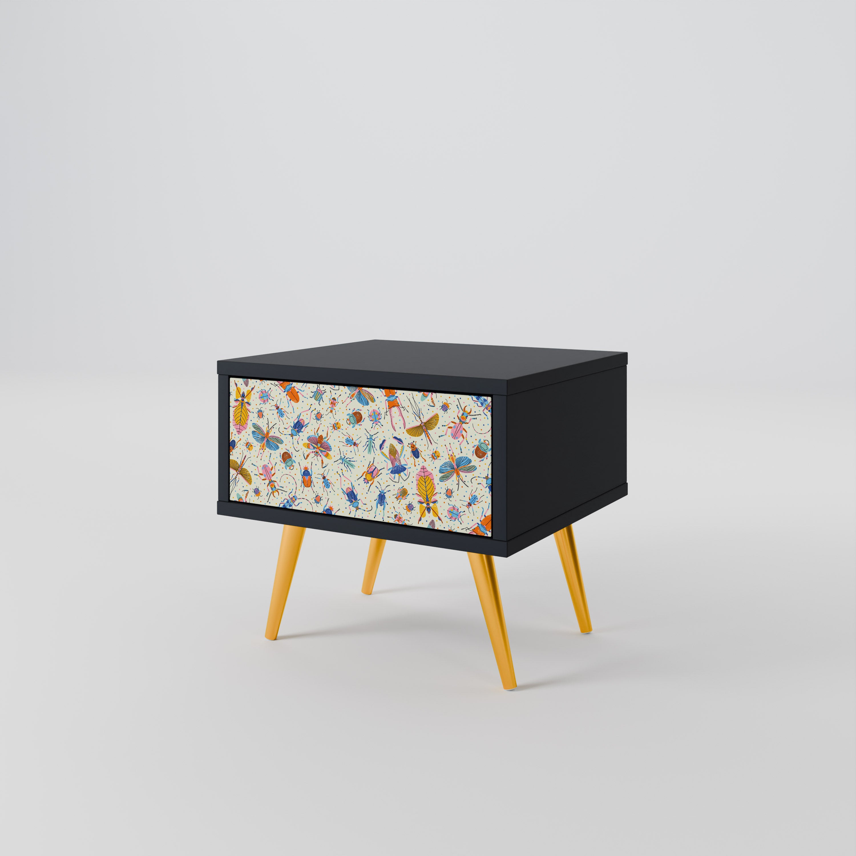 COLORFUL INSECTS Nightstand in Black Finish