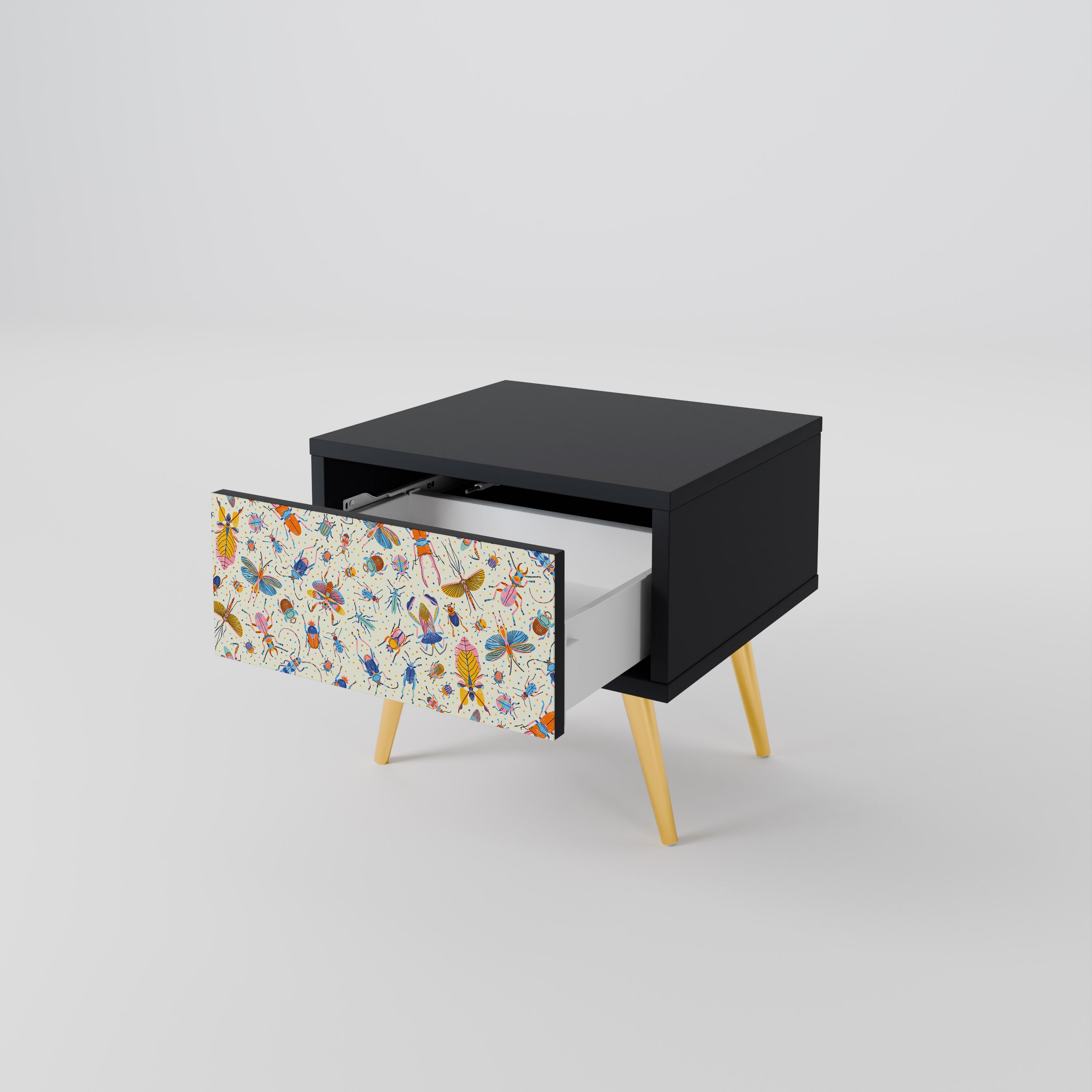 COLORFUL INSECTS Nightstand in Black Finish