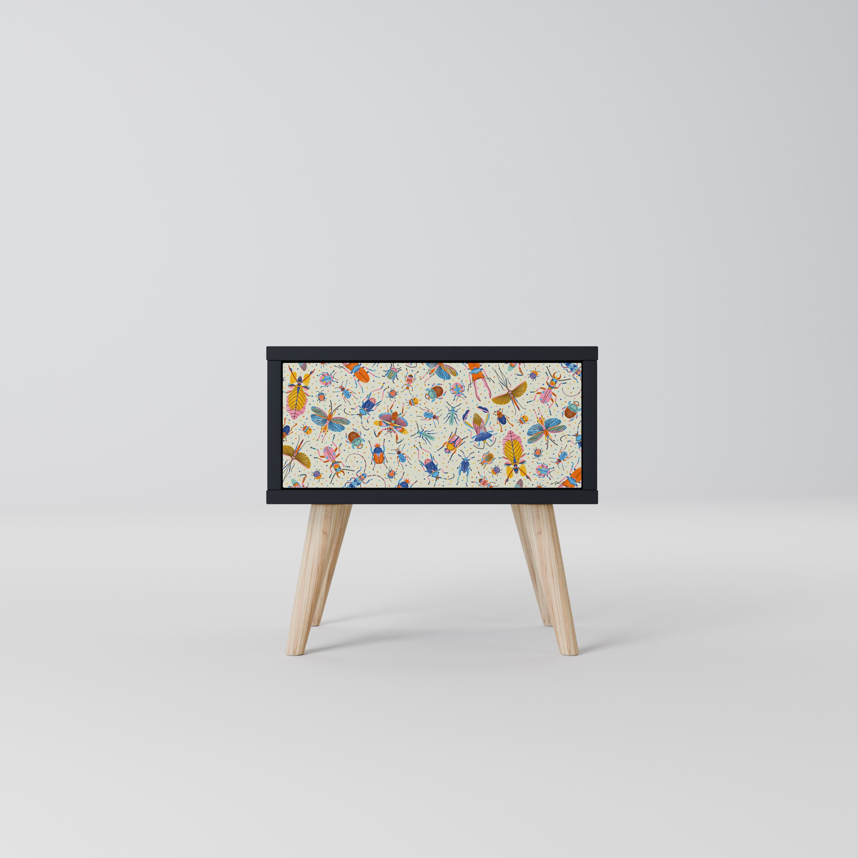 COLORFUL INSECTS Nightstand in Black Finish