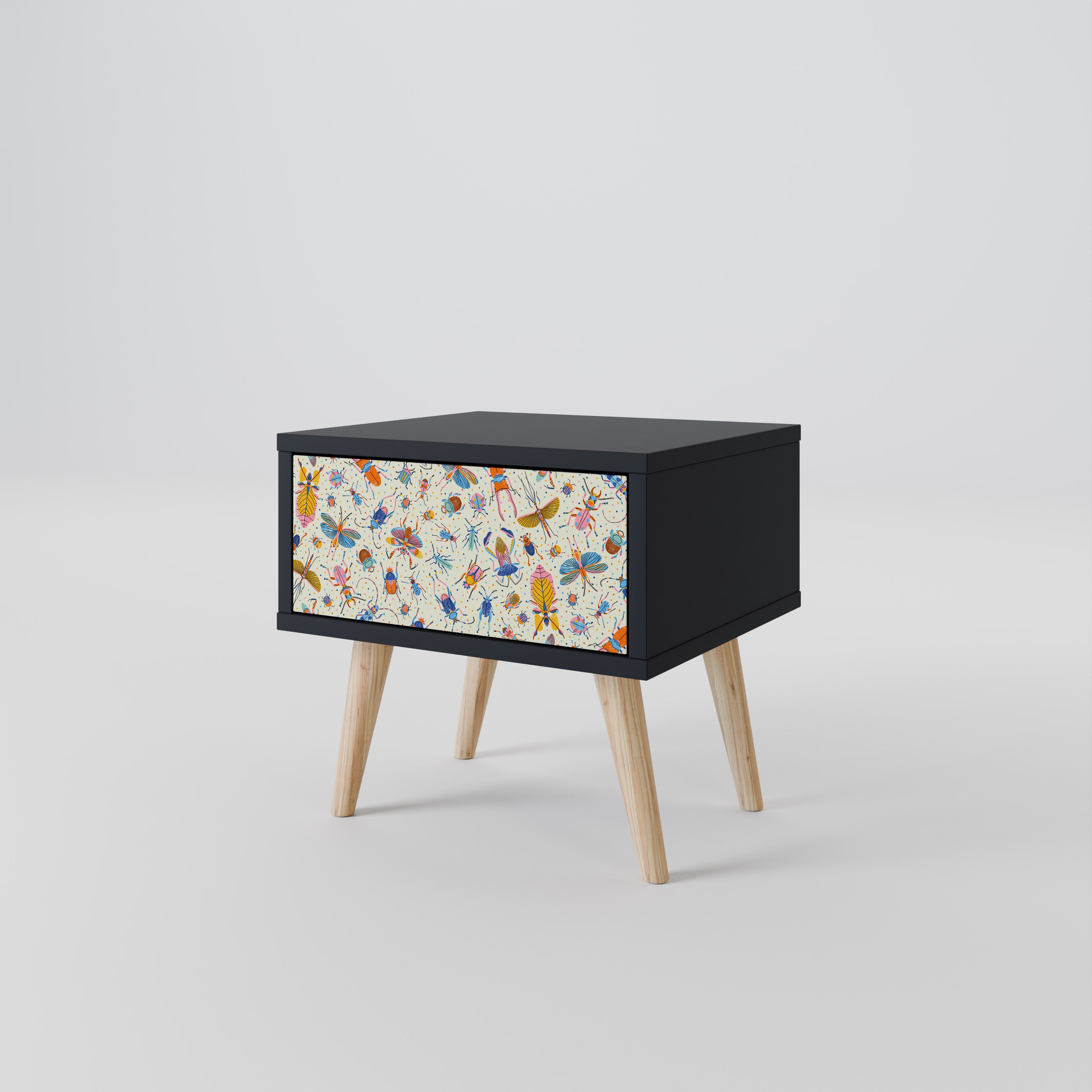 COLORFUL INSECTS Nightstand in Black Finish