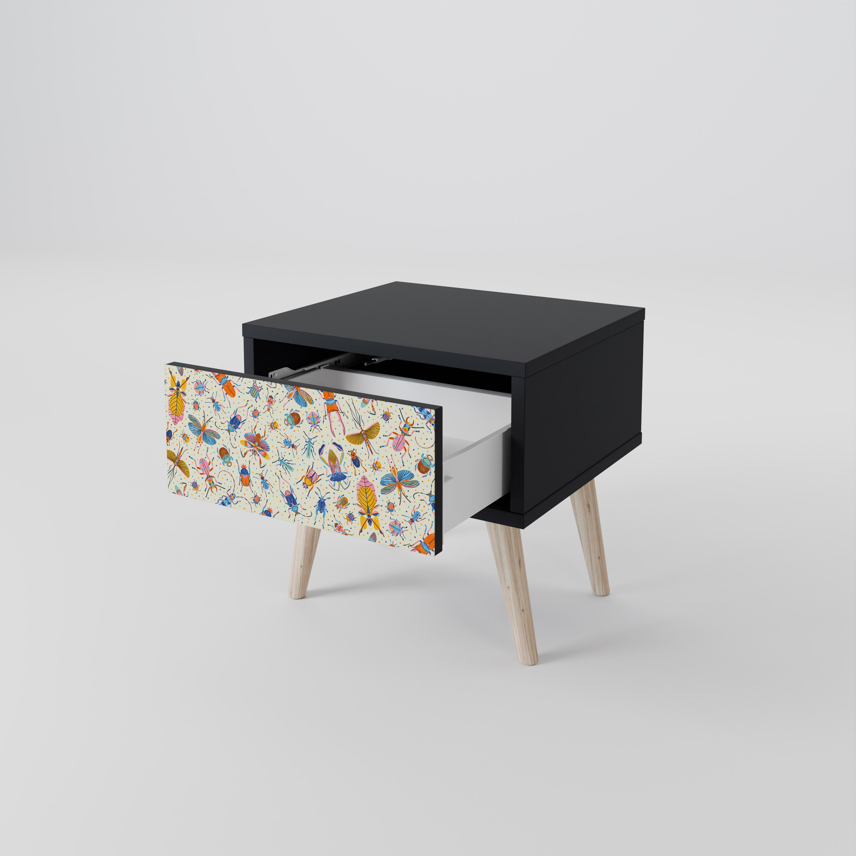 COLORFUL INSECTS Nightstand in Black Finish