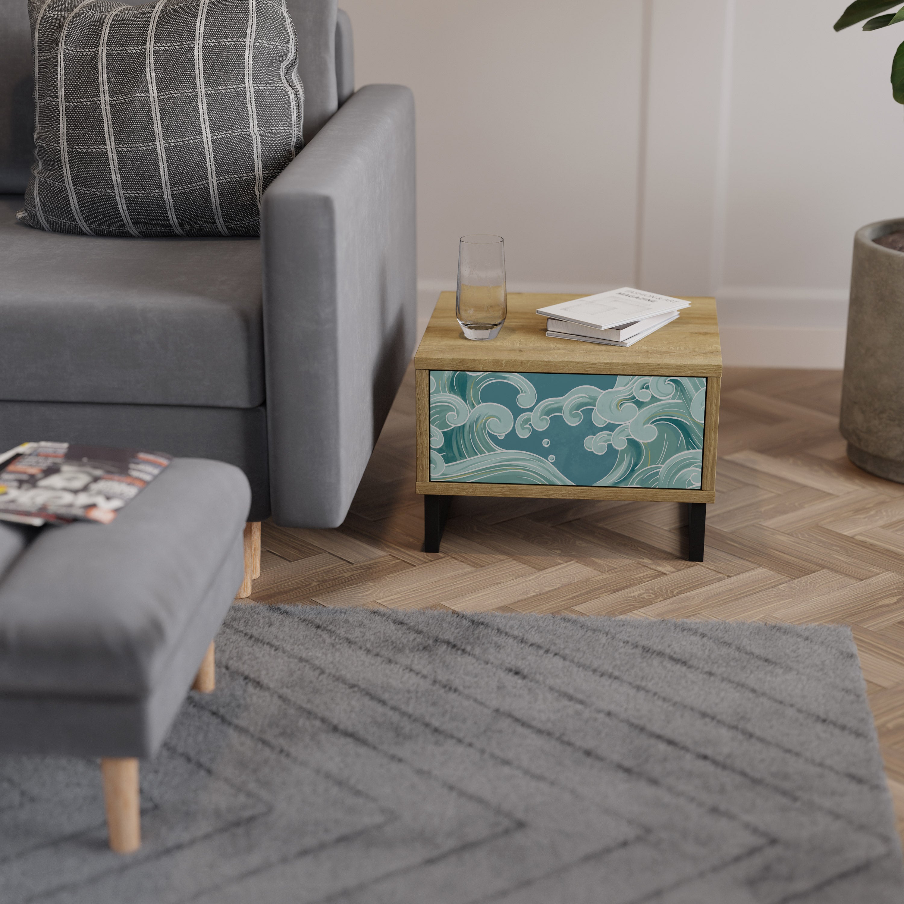 ASIAN SWAY Nightstand in Oak Effect
