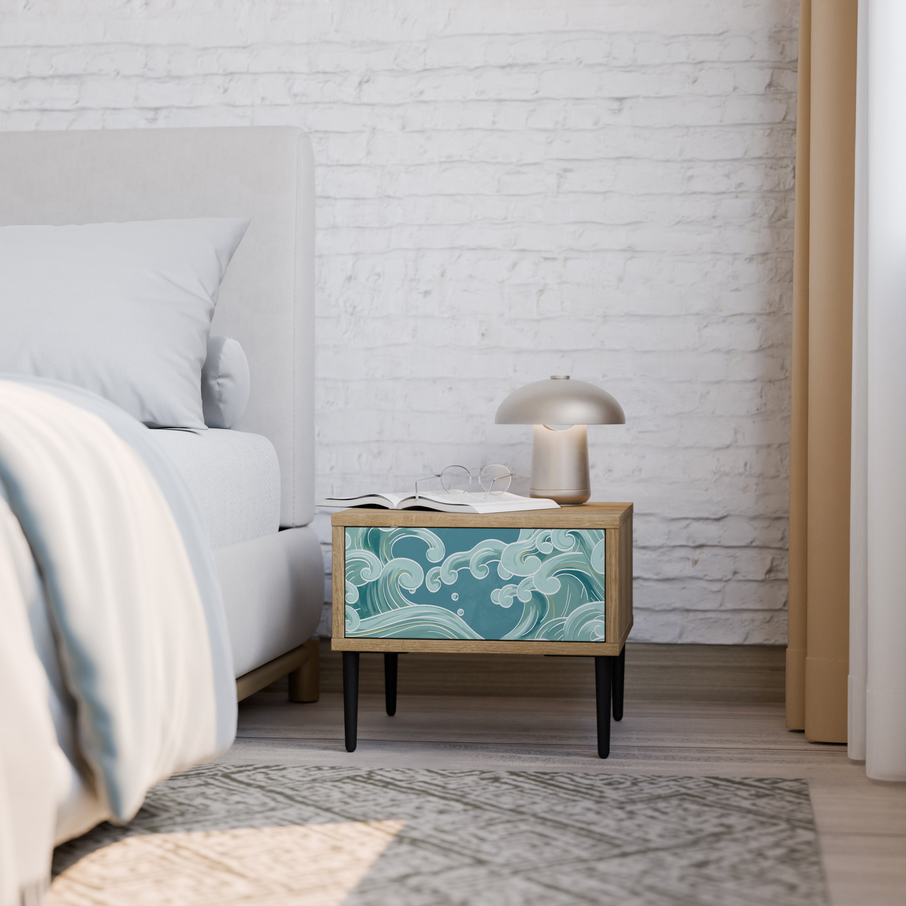 ASIAN SWAY Nightstand in Oak Effect