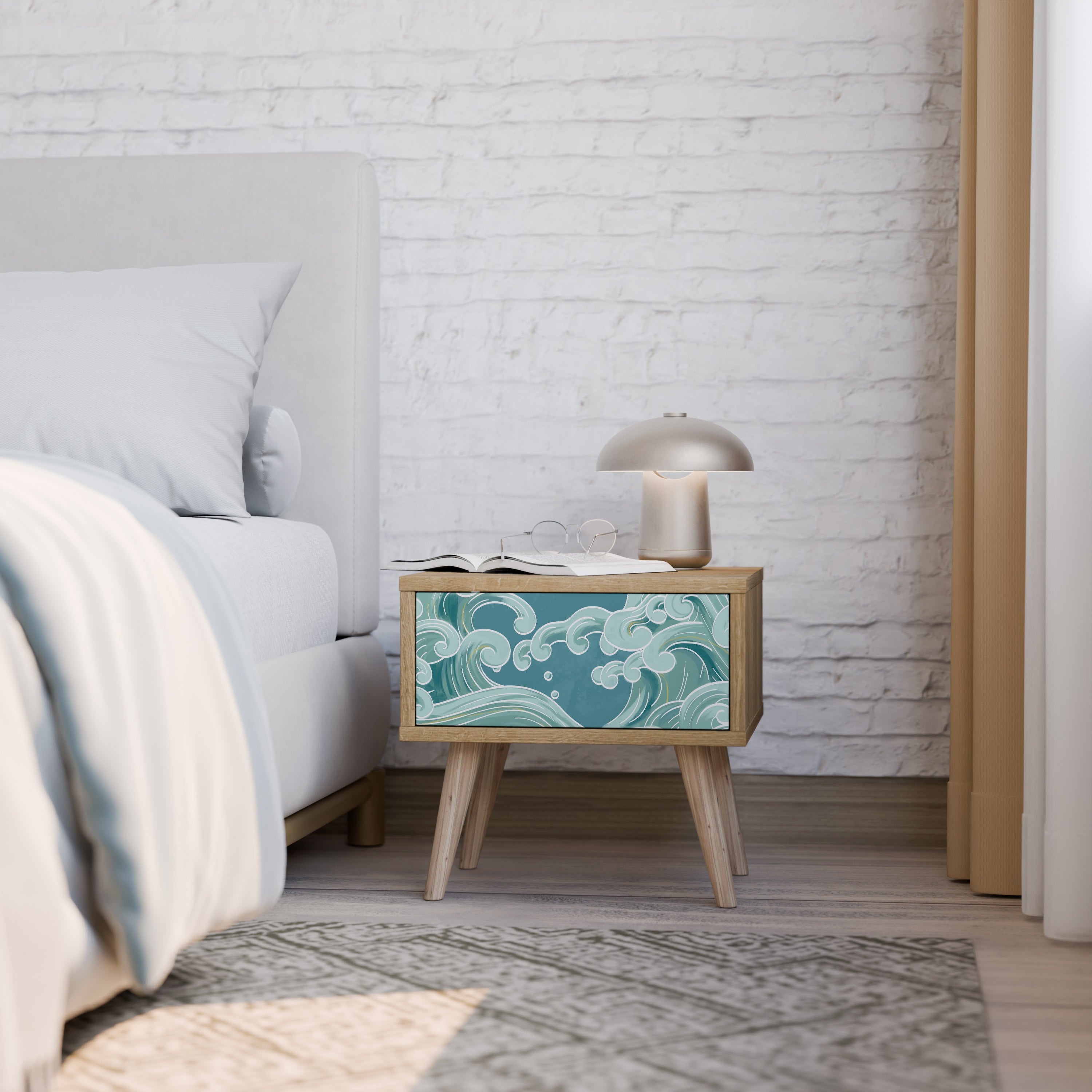 ASIAN SWAY Nightstand in Oak Effect