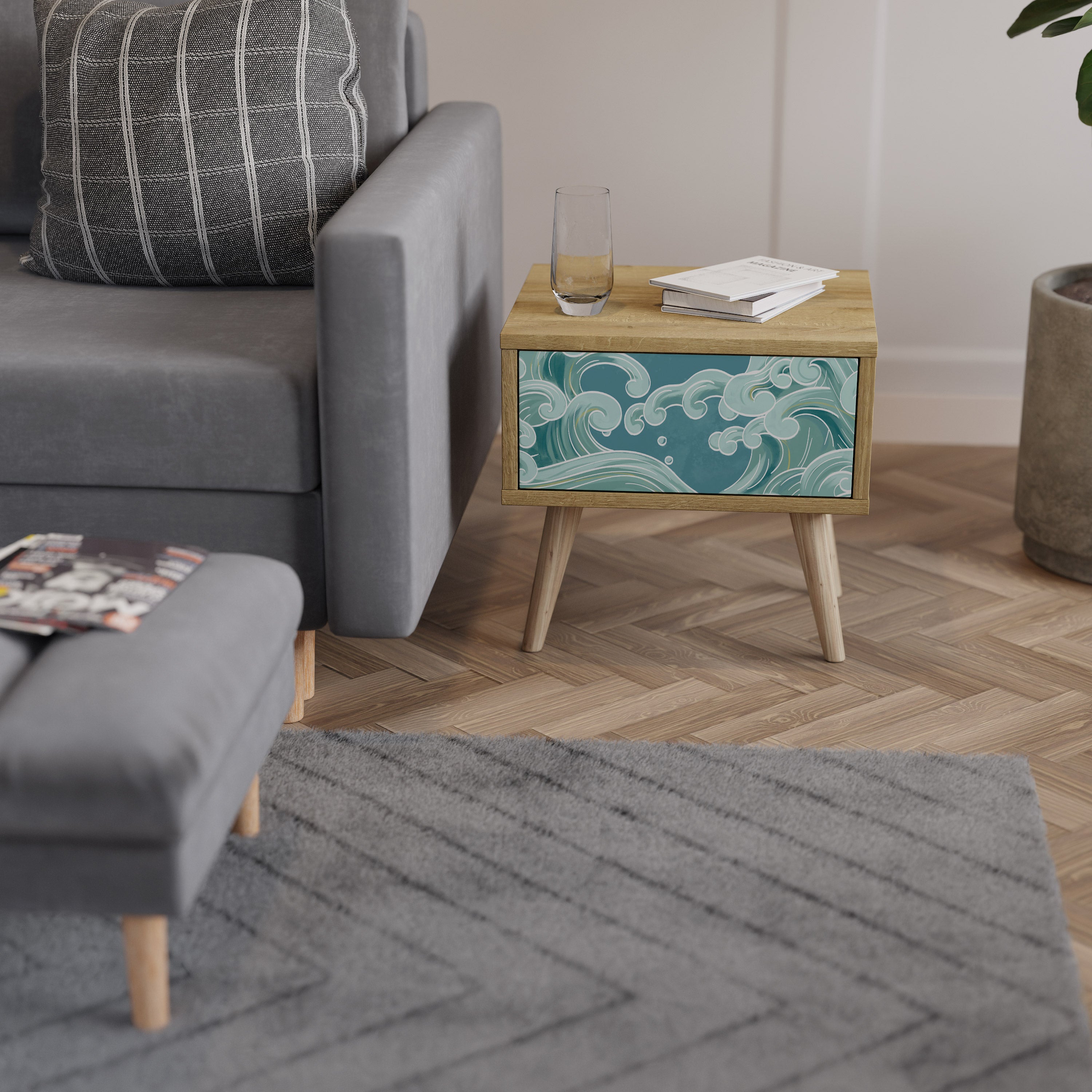 ASIAN SWAY Nightstand in Oak Effect