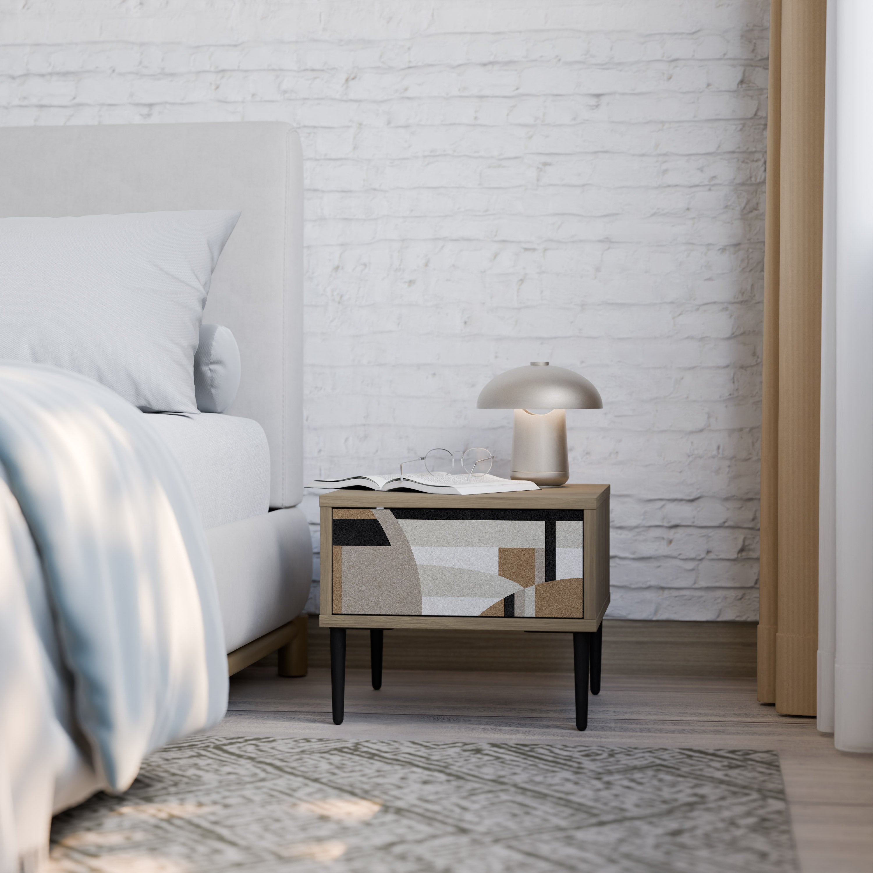 DELICATE MEMENTO Nightstand in Oak Effect