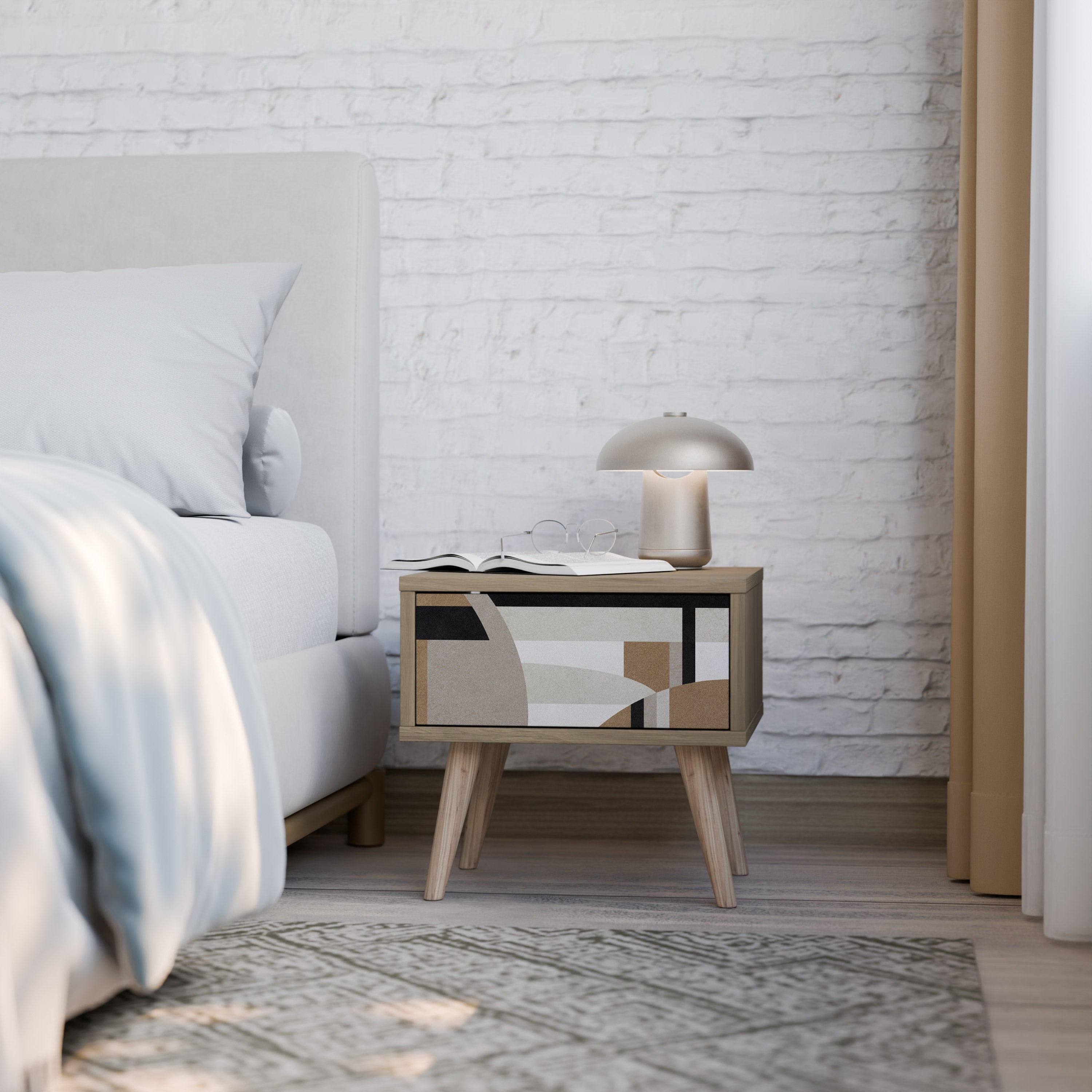 DELICATE MEMENTO Nightstand in Oak Effect