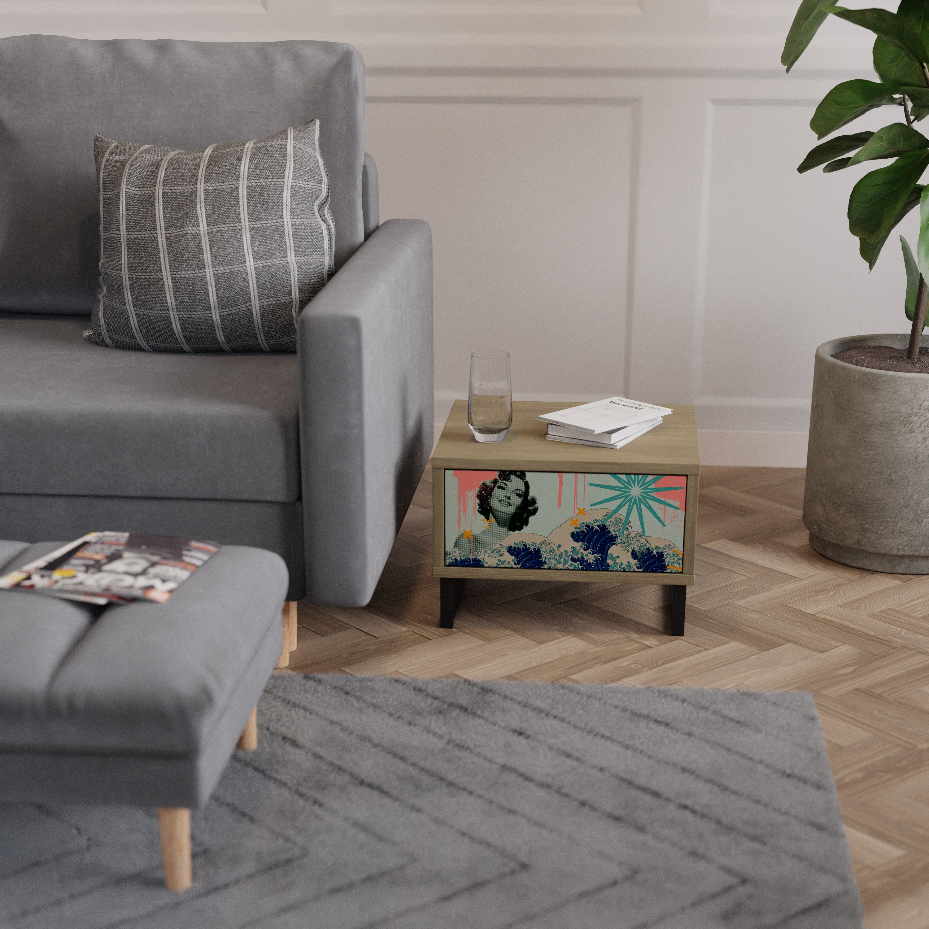 KANAGAWA BEAUTY Nightstand in Oak Effect