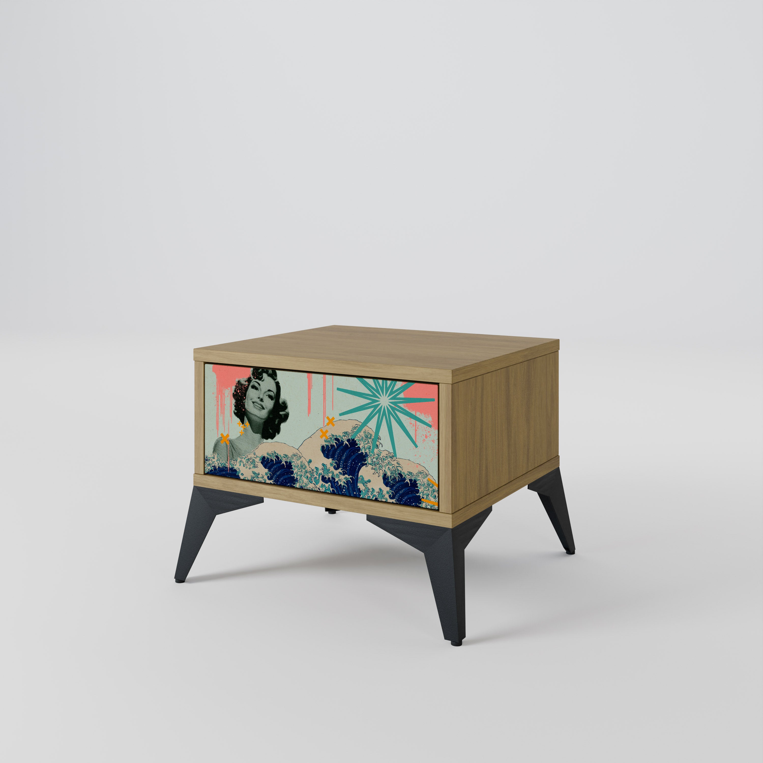 KANAGAWA BEAUTY Nightstand in Oak Effect