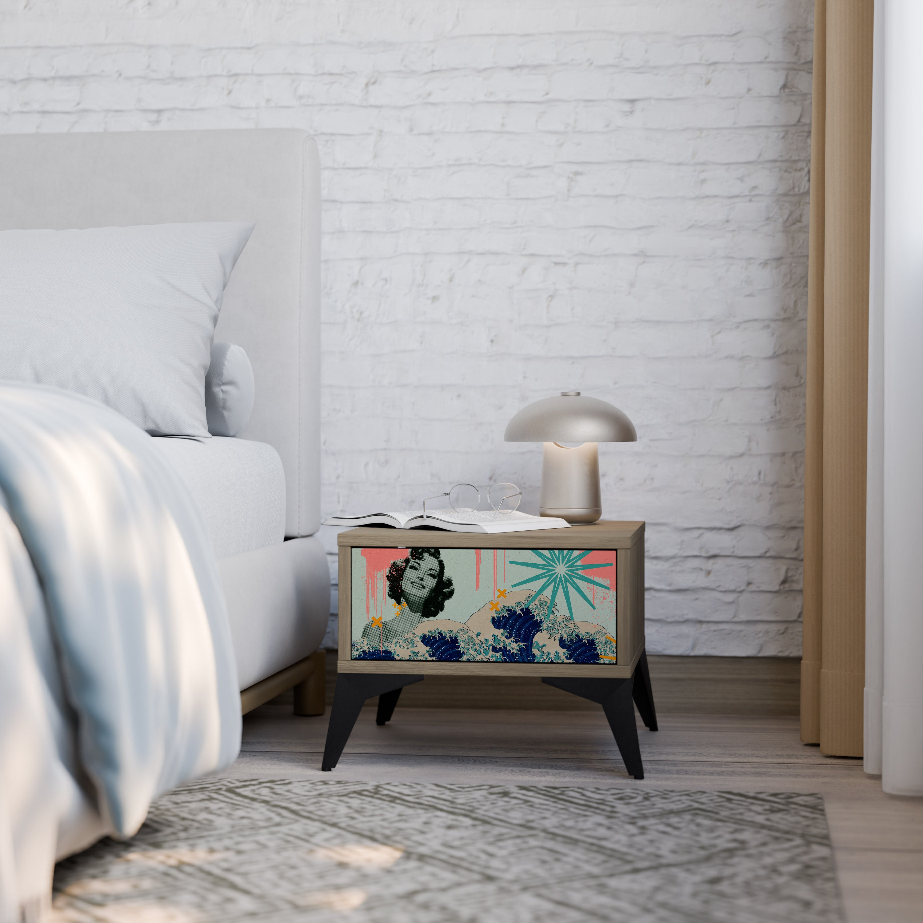 KANAGAWA BEAUTY Nightstand in Oak Effect