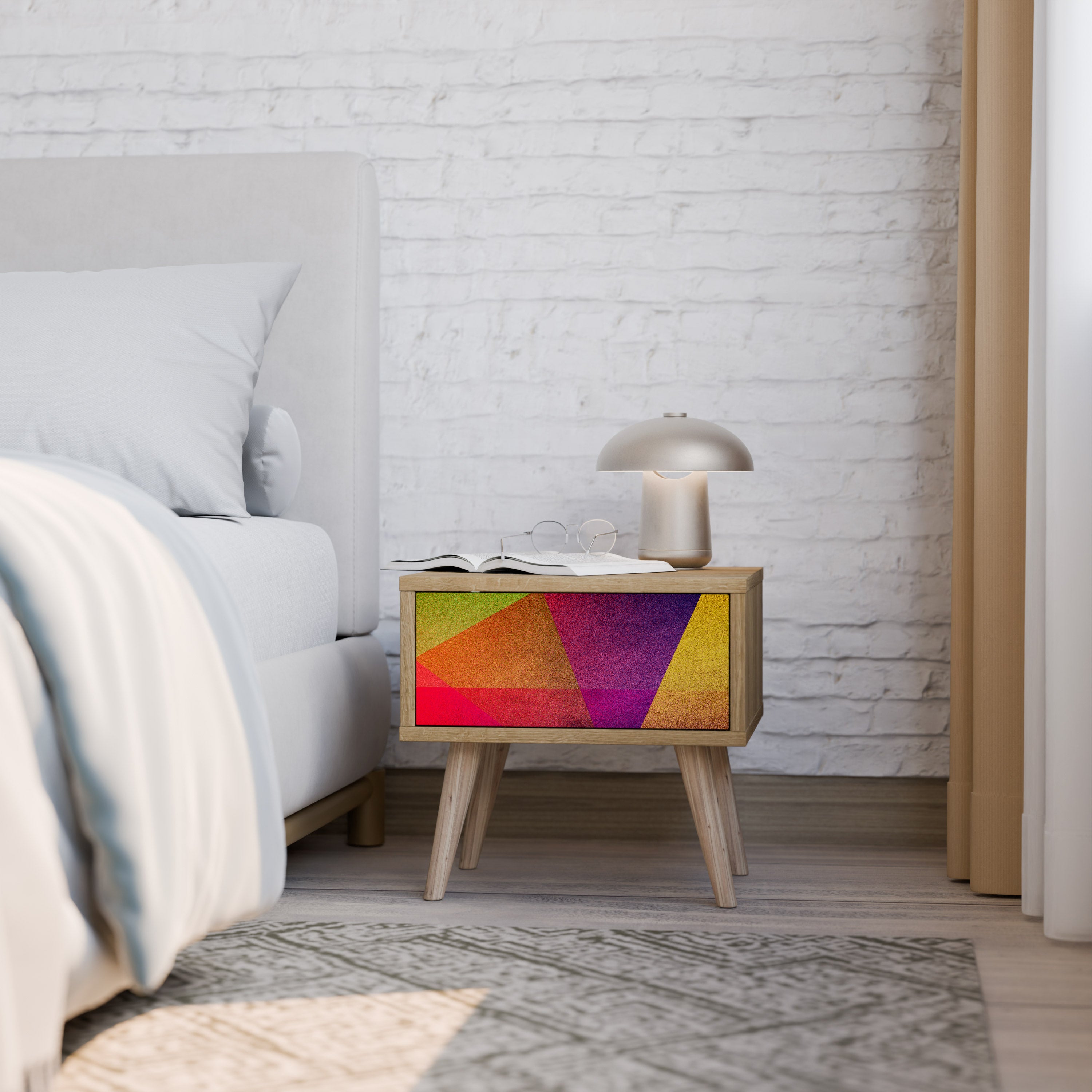 VIVID GEOMETRY Nightstand in Oak Effect