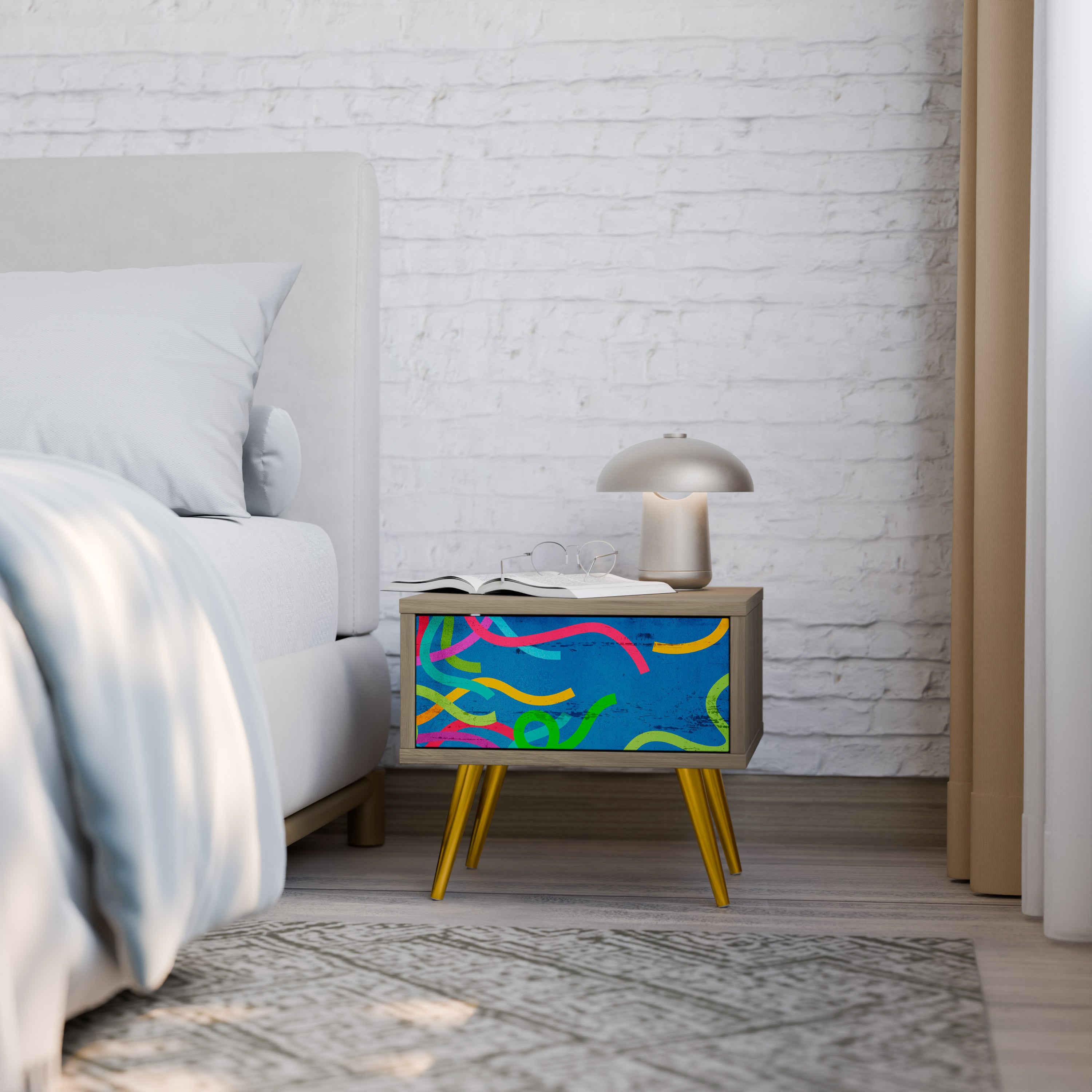 STREAMER TANGLE Nightstand in Oak Effect