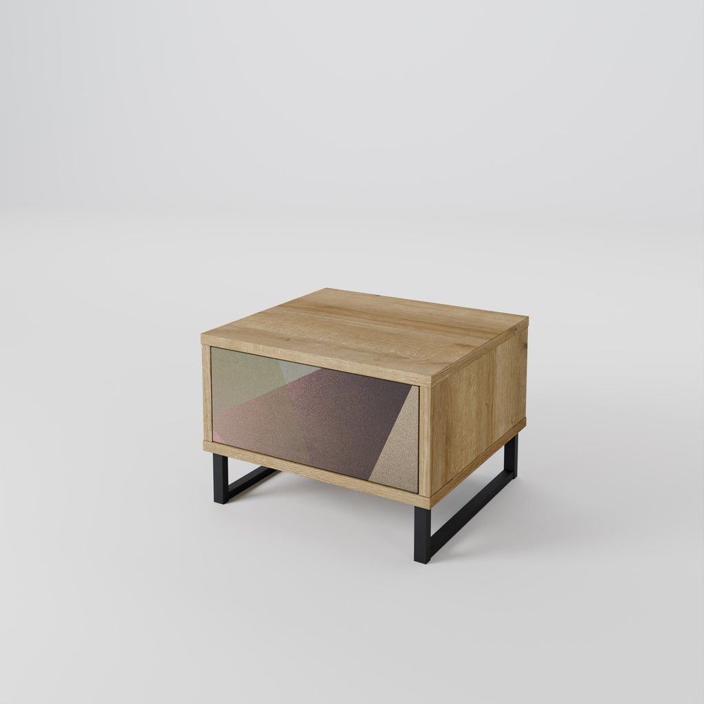 BEIGE GEOMETRY Nightstand in Oak Effect