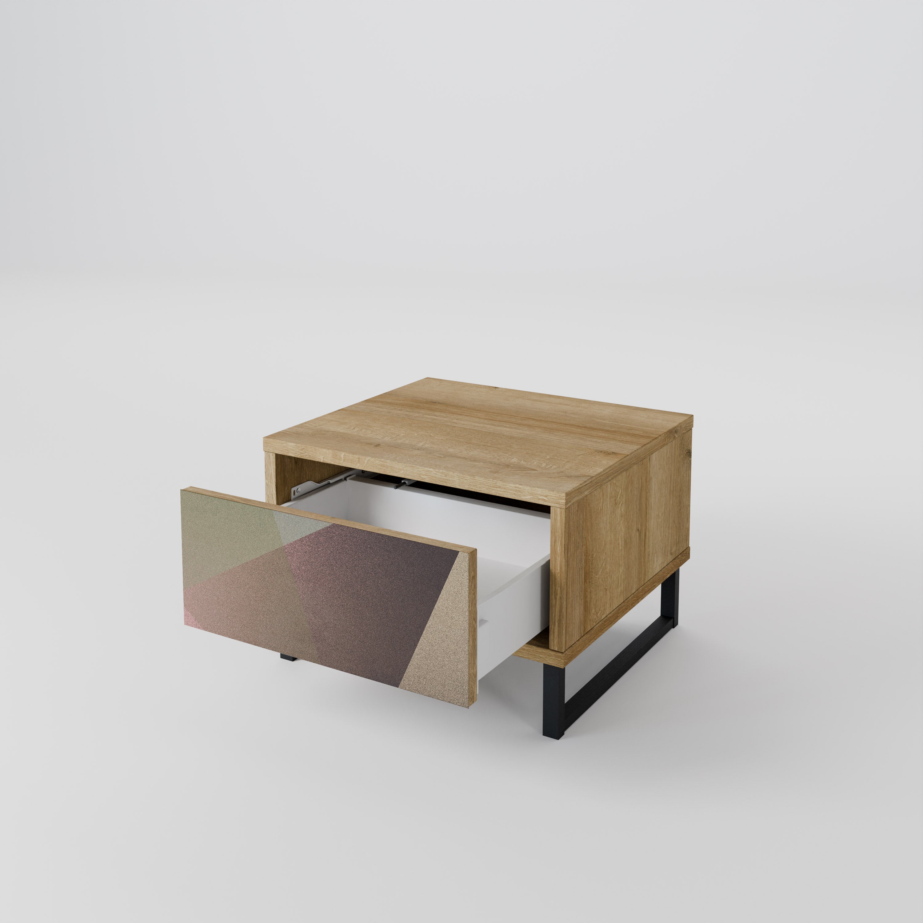 BEIGE GEOMETRY Nightstand in Oak Effect