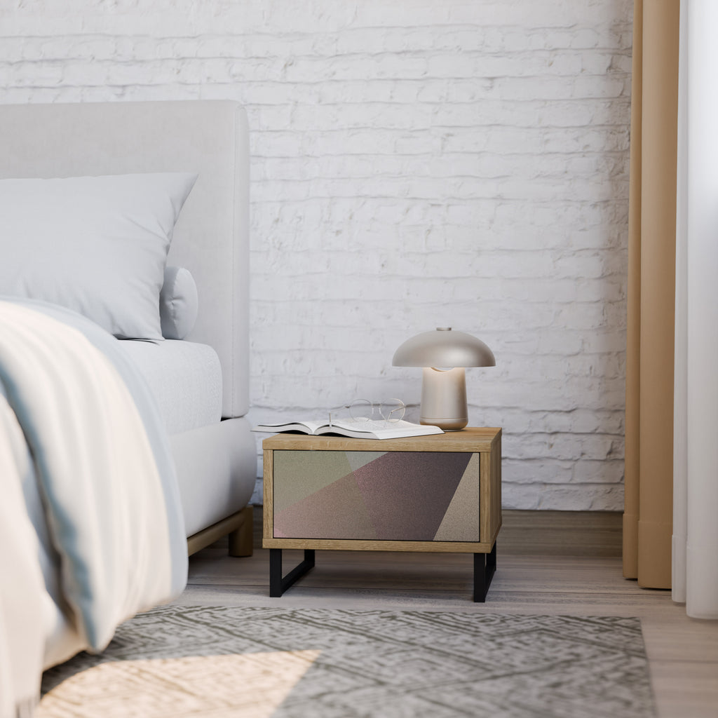 BEIGE GEOMETRY Nightstand in Oak Effect