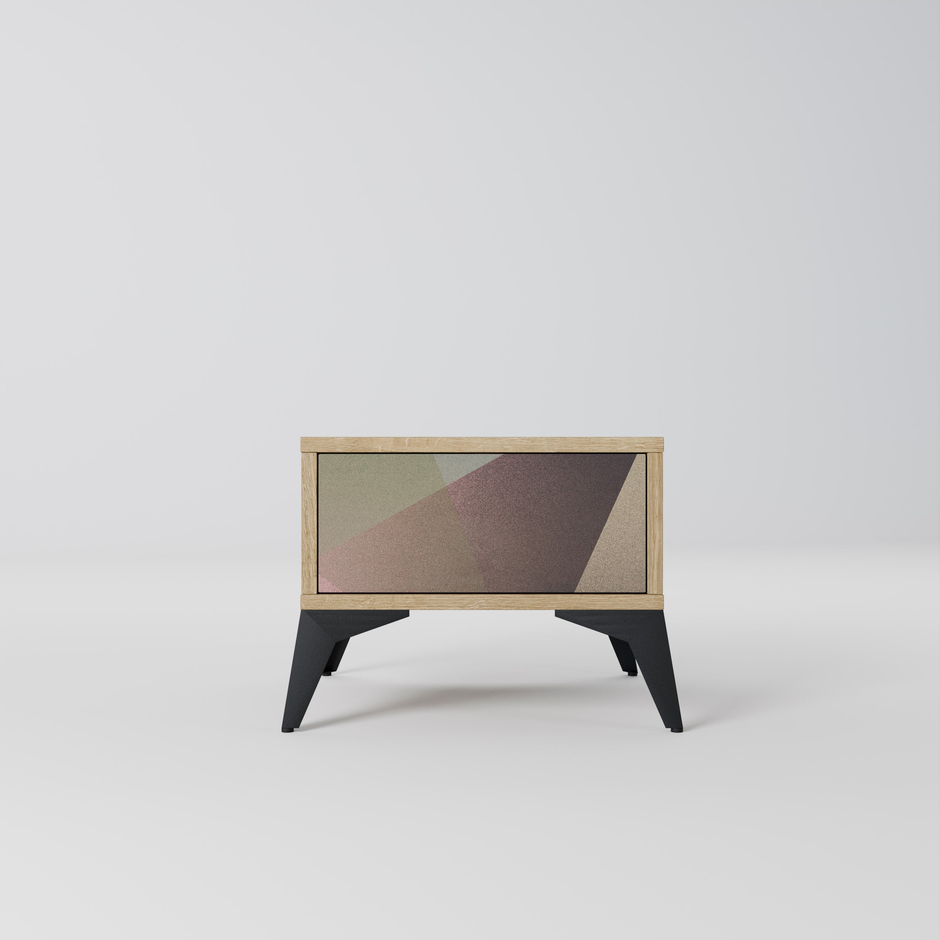BEIGE GEOMETRY Nightstand in Oak Effect