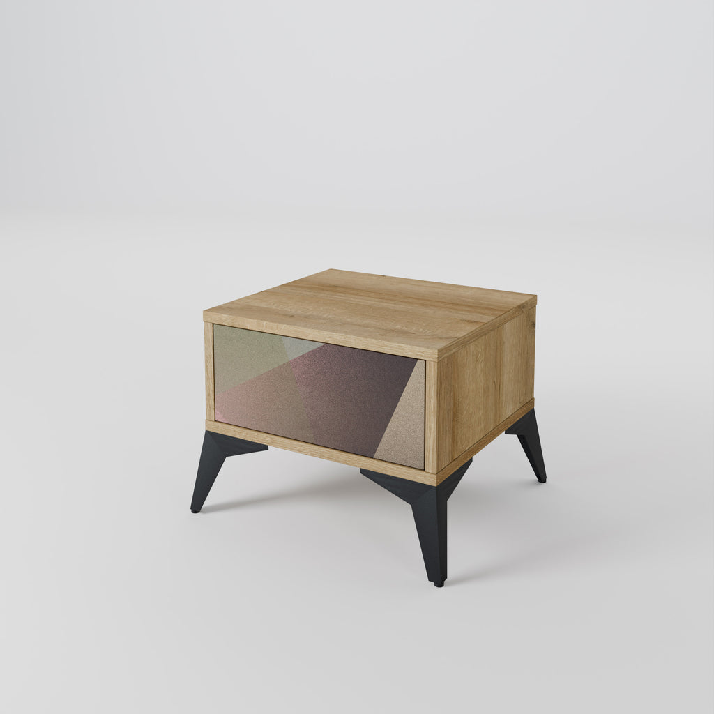 BEIGE GEOMETRY Nightstand in Oak Effect