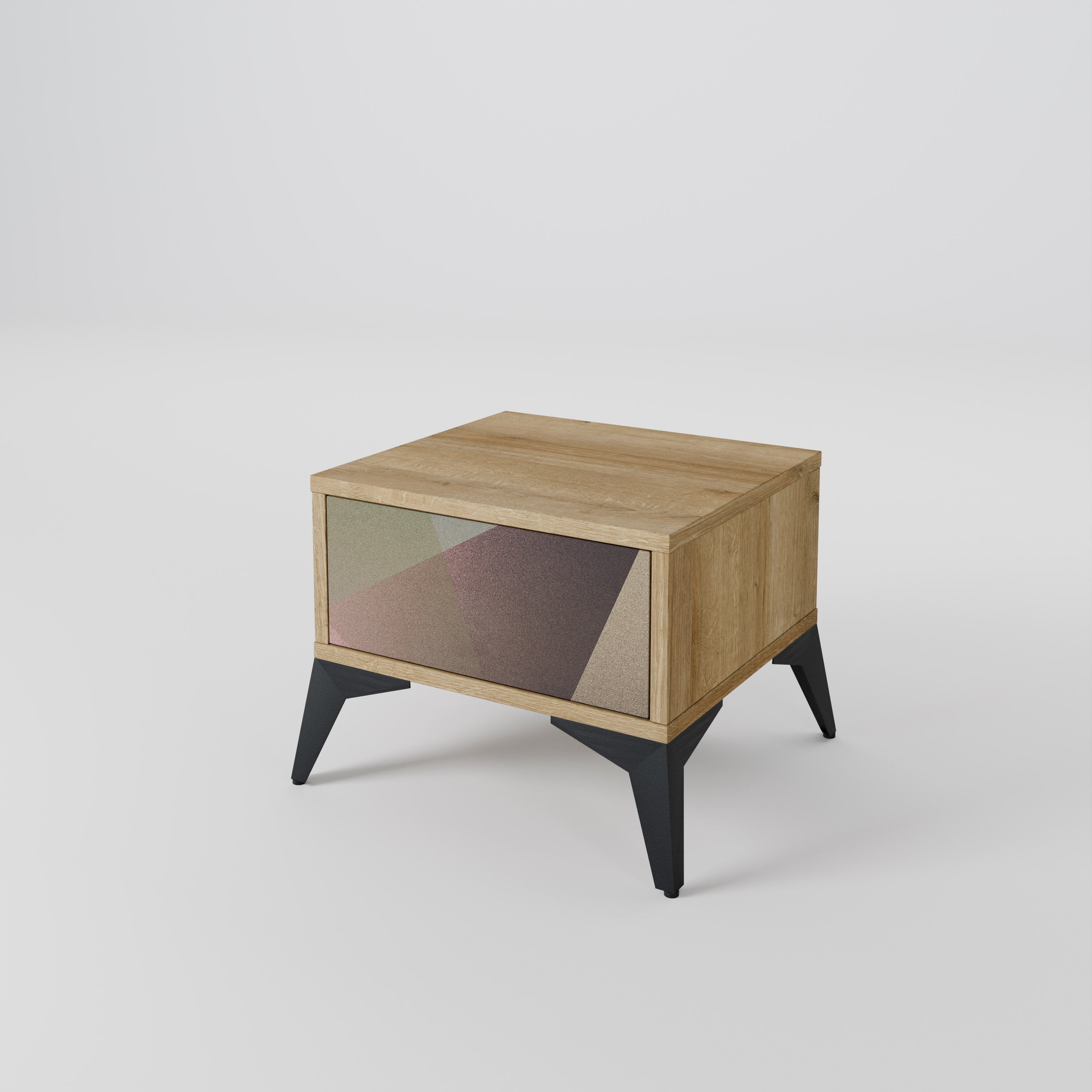 BEIGE GEOMETRY Nightstand in Oak Effect