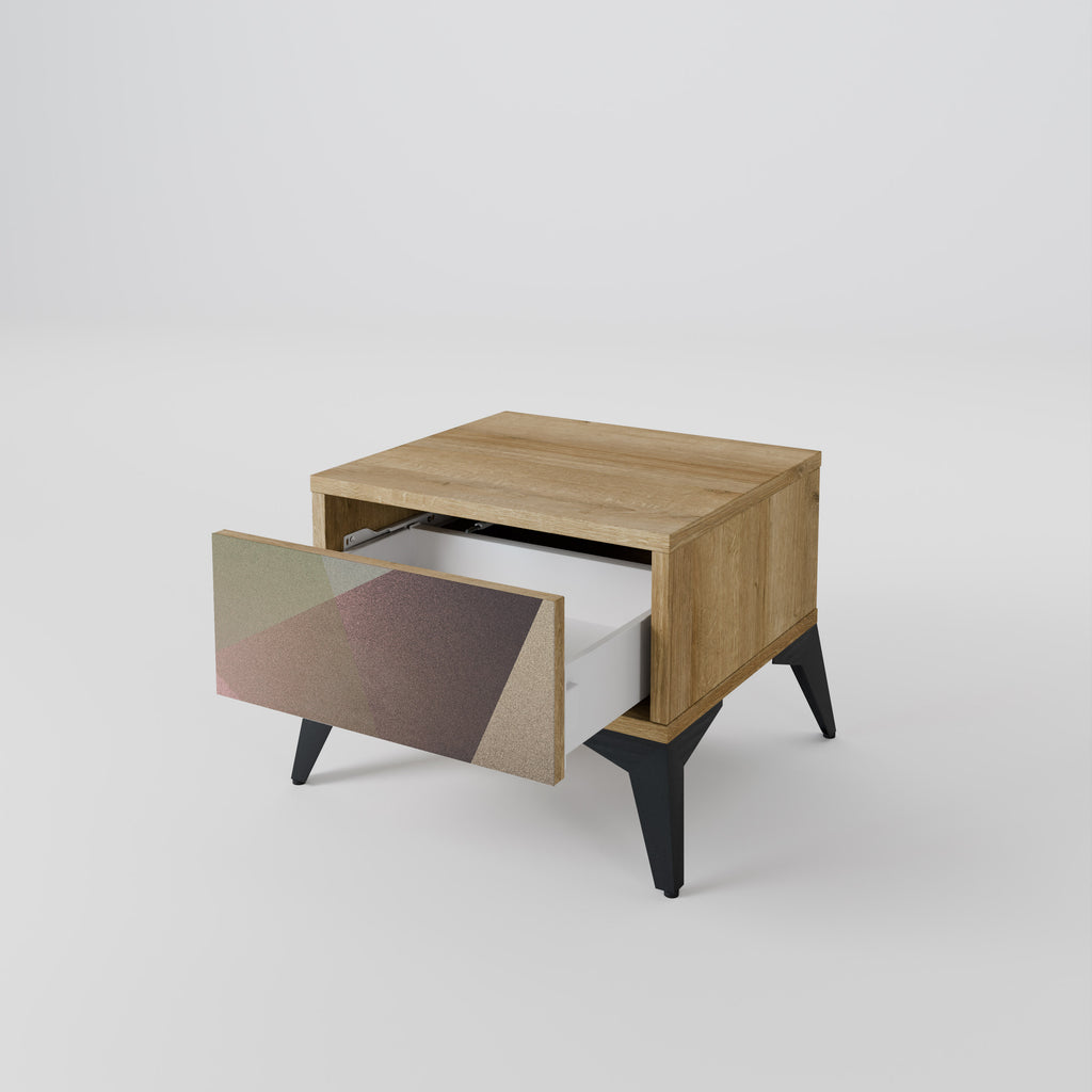 BEIGE GEOMETRY Nightstand in Oak Effect