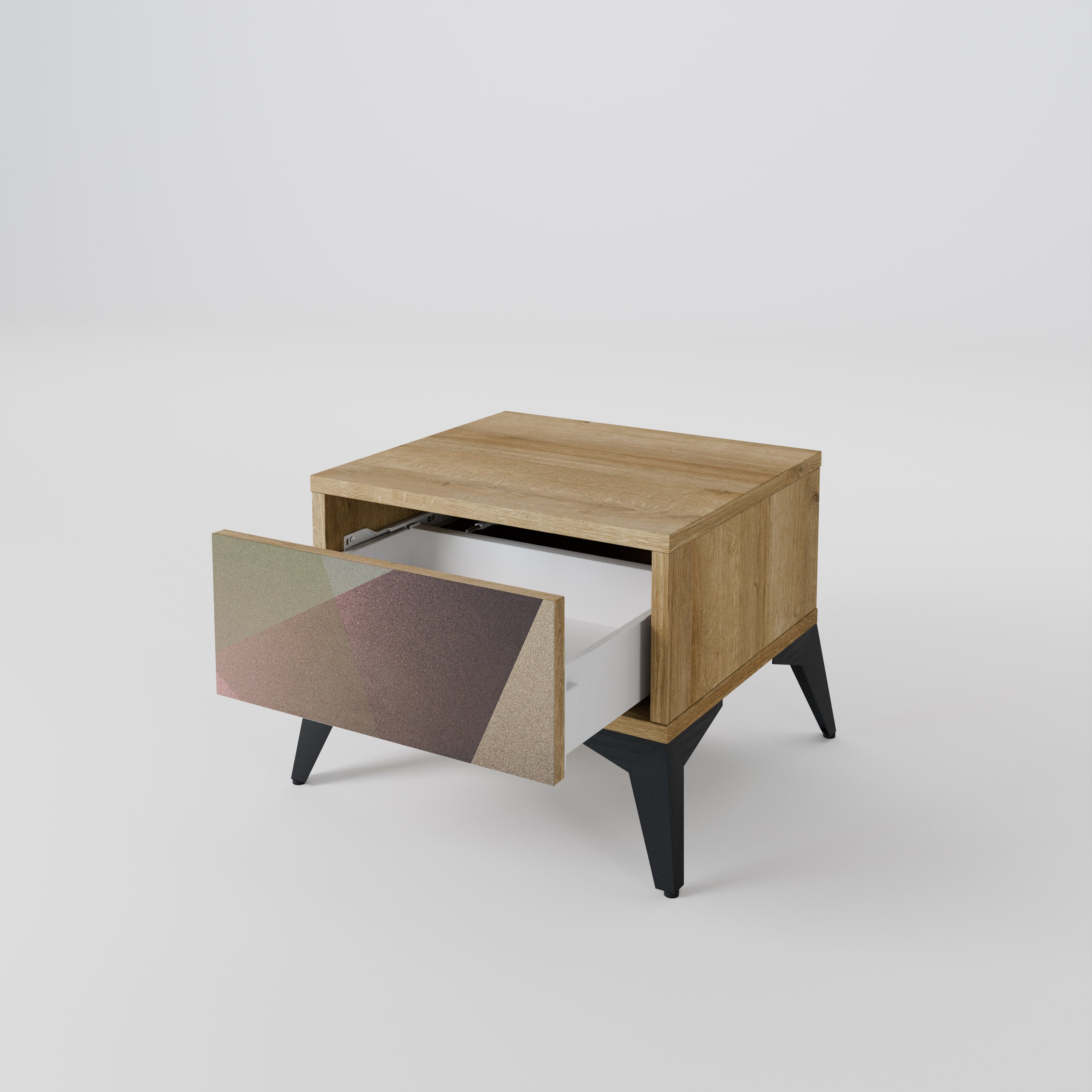 BEIGE GEOMETRY Nightstand in Oak Effect
