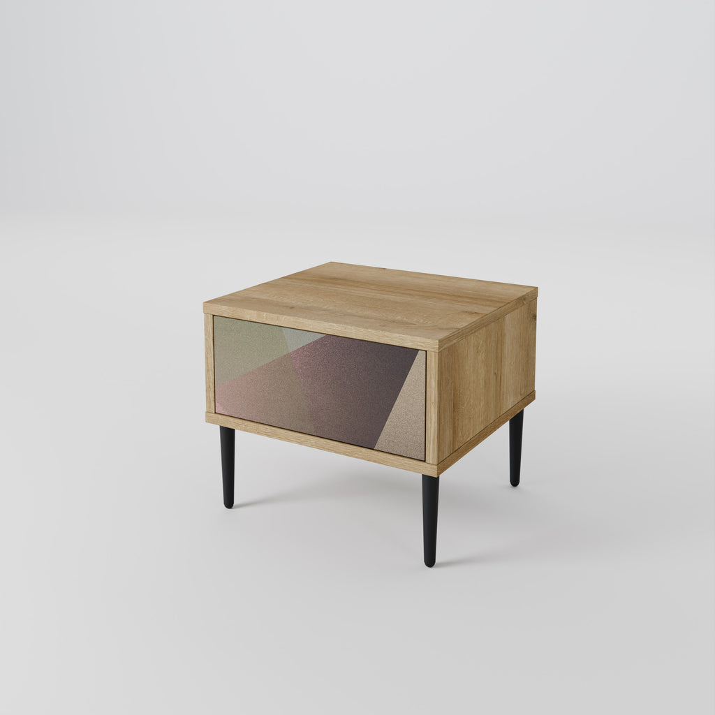 BEIGE GEOMETRY Nightstand in Oak Effect