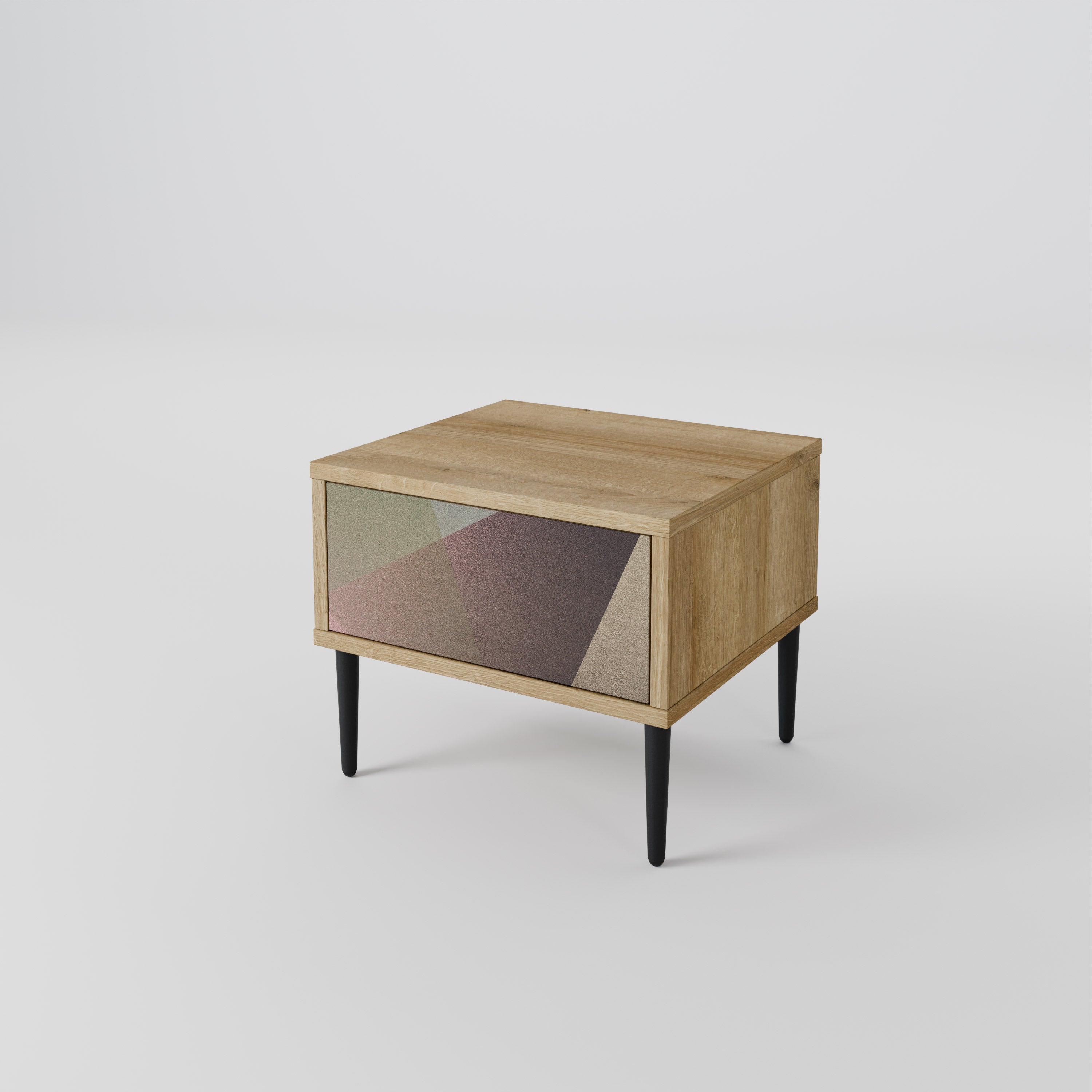 BEIGE GEOMETRY Nightstand in Oak Effect