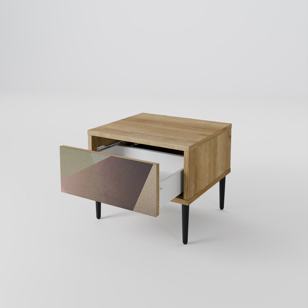 BEIGE GEOMETRY Nightstand in Oak Effect
